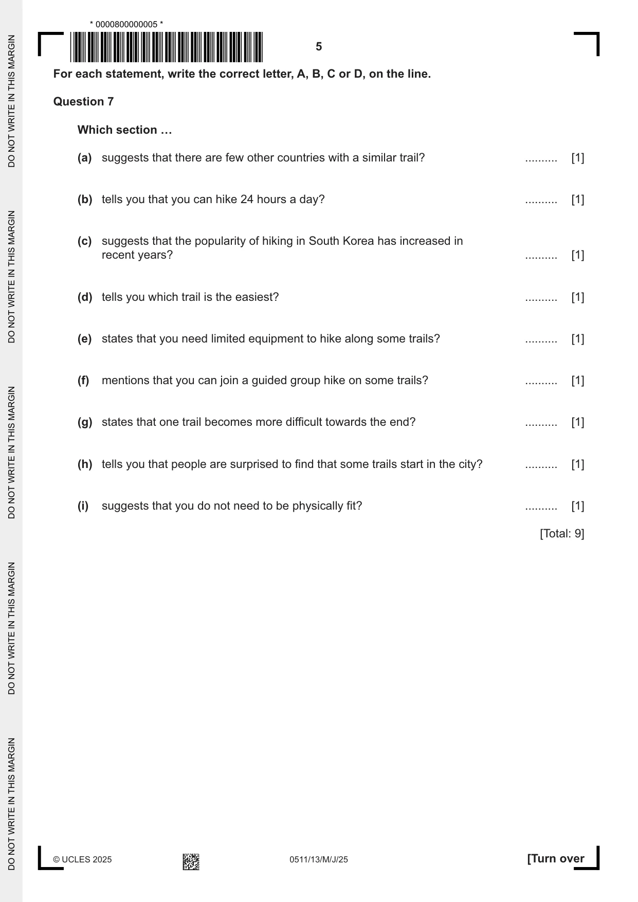 Cambridge IGCSE English - Second Language (count-in oral) 0511 2025 May/June Paper 1 · Variant 3 question paper, page 5 of 16