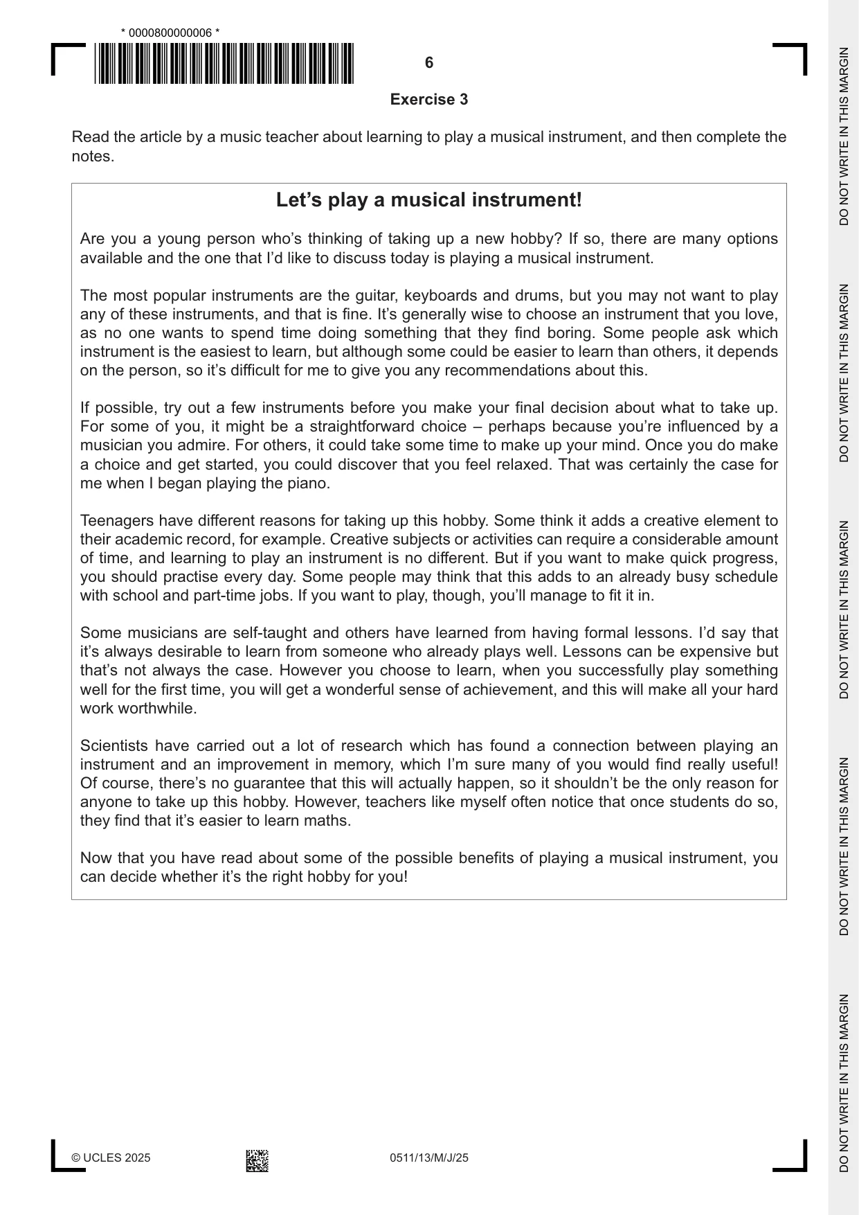 Cambridge IGCSE English - Second Language (count-in oral) 0511 2025 May/June Paper 1 · Variant 3 question paper, page 6 of 16