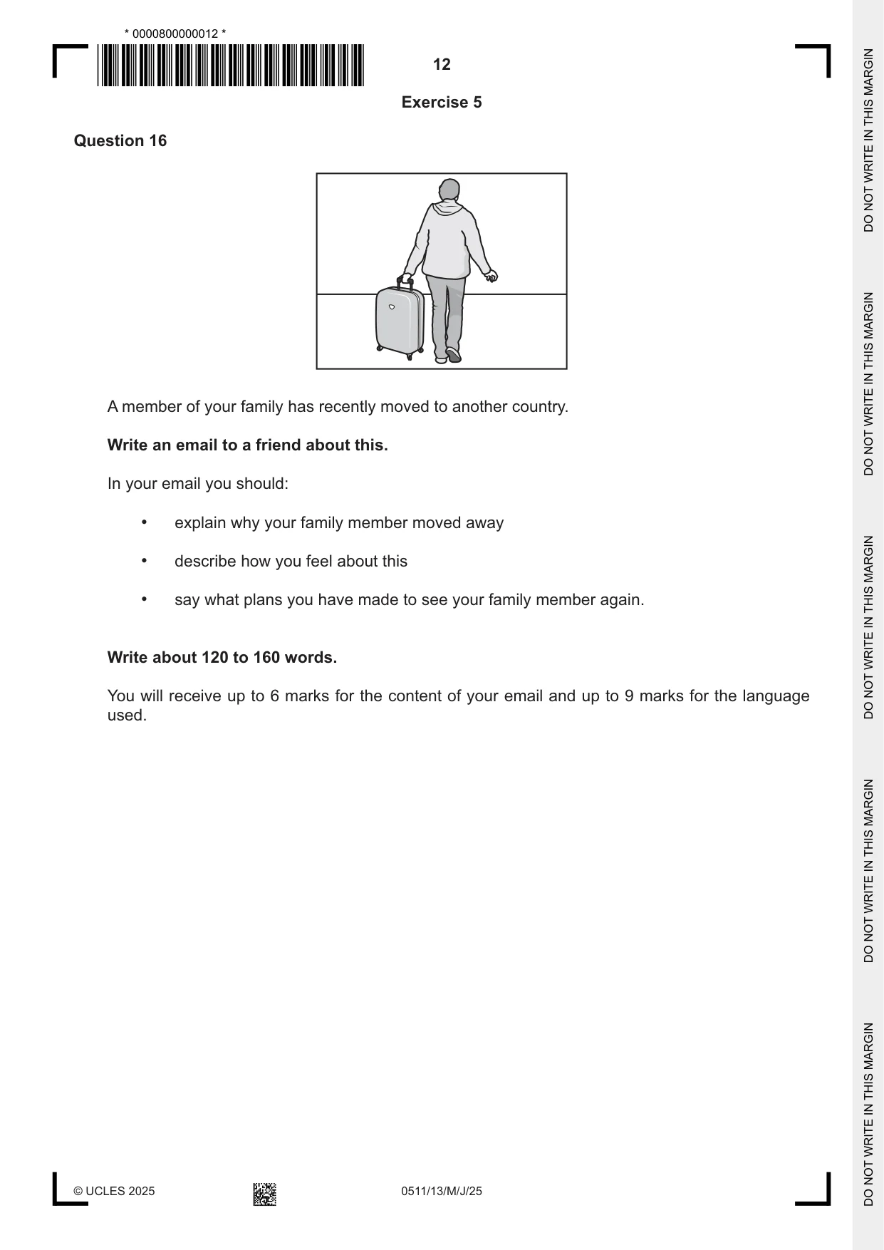 Cambridge IGCSE English - Second Language (count-in oral) 0511 2025 May/June Paper 1 · Variant 3 question paper, page 12 of 16