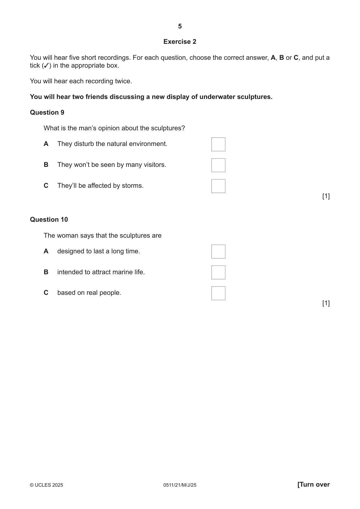 Cambridge IGCSE English - Second Language (count-in oral) 0511 2025 May/June Paper 2 · Variant 1 question paper, page 5 of 16