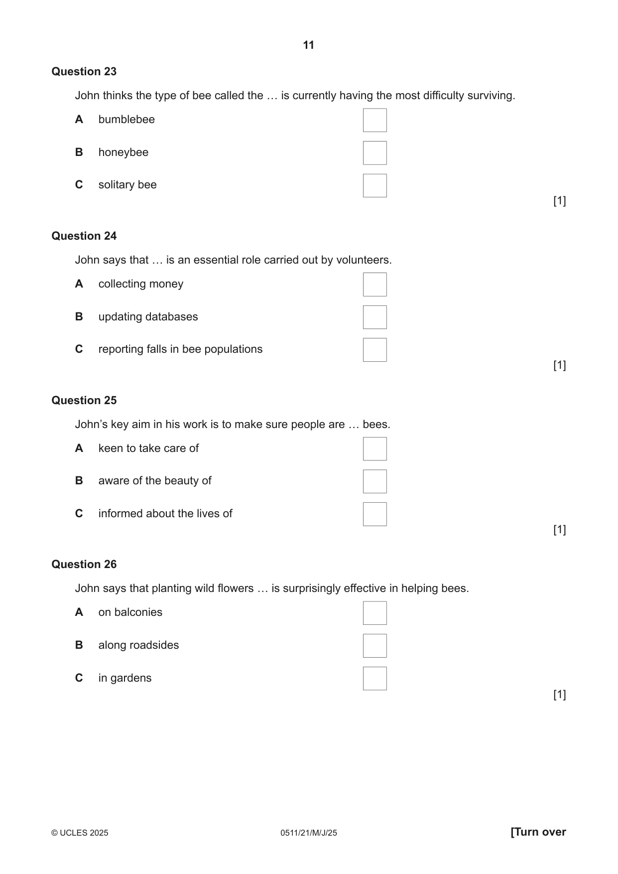 Cambridge IGCSE English - Second Language (count-in oral) 0511 2025 May/June Paper 2 · Variant 1 question paper, page 11 of 16