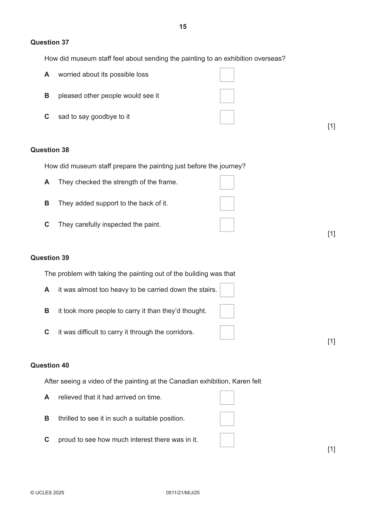 Cambridge IGCSE English - Second Language (count-in oral) 0511 2025 May/June Paper 2 · Variant 1 question paper, page 15 of 16