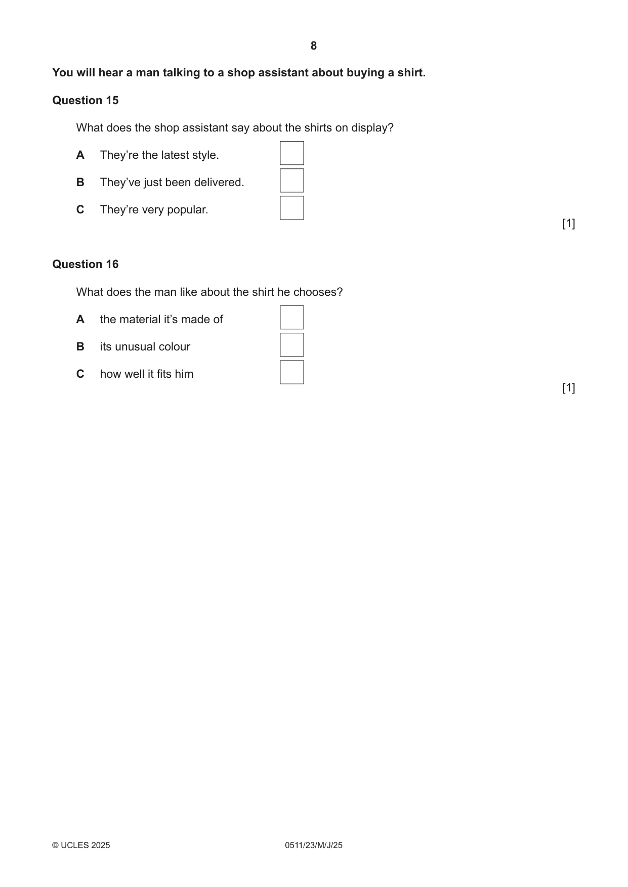 Cambridge IGCSE English - Second Language (count-in oral) 0511 2025 May/June Paper 2 · Variant 3 question paper, page 8 of 16