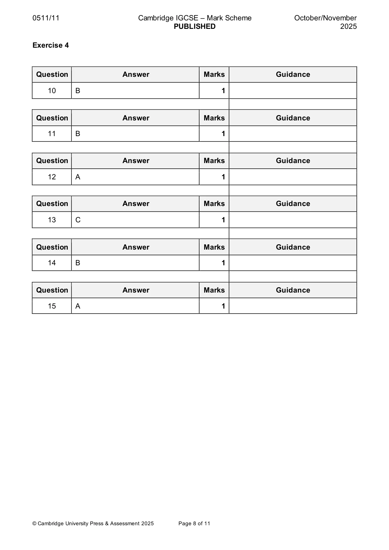 Mark scheme, page 8 of 11