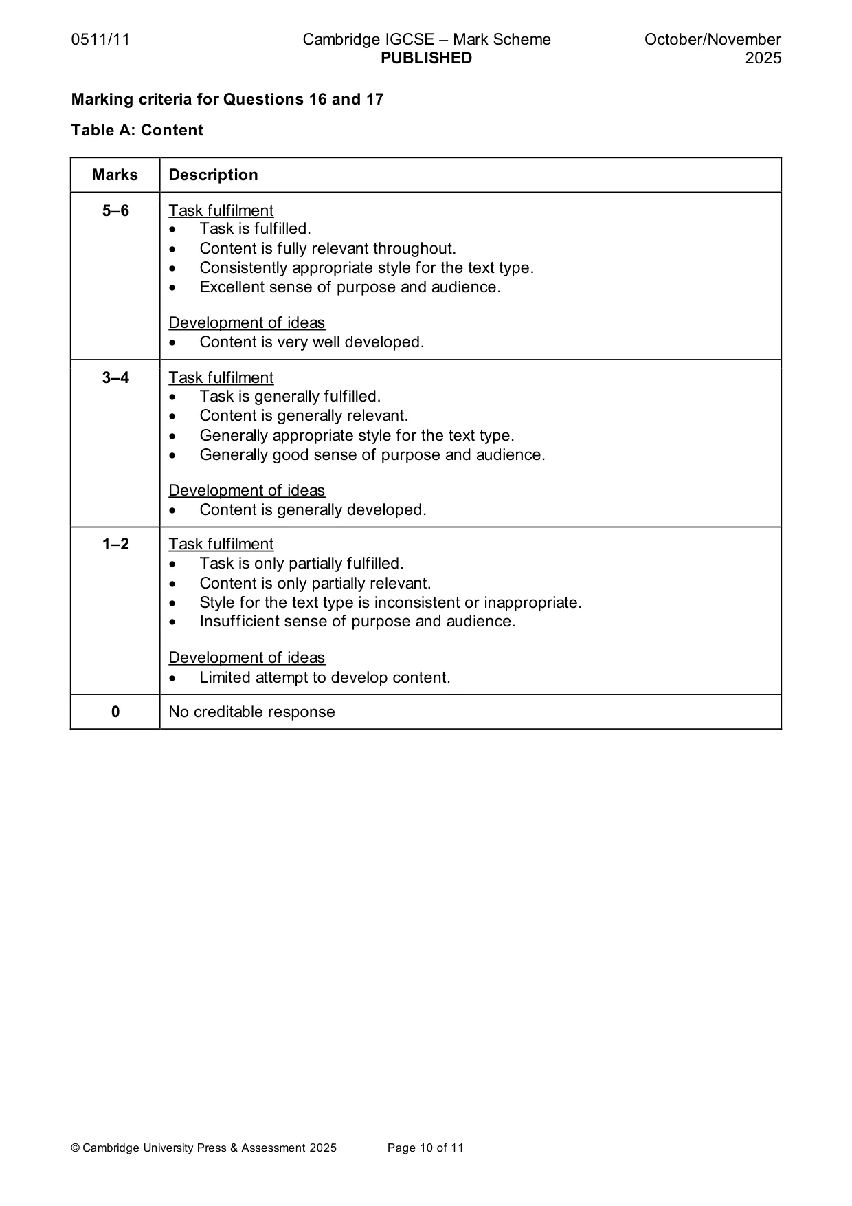 Mark scheme, page 10 of 11