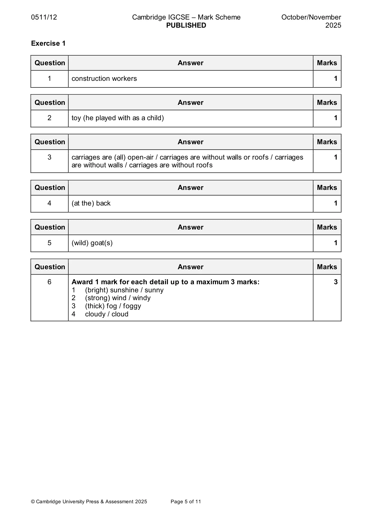Mark scheme, page 5 of 11