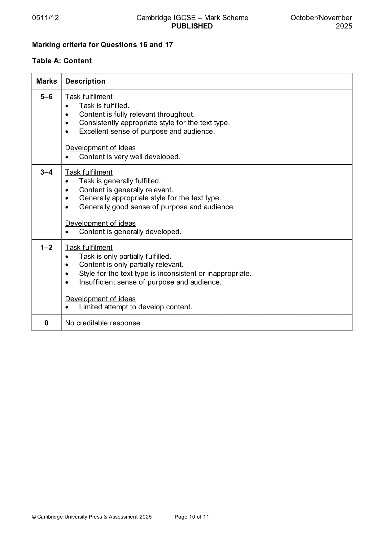 Mark scheme, page 10 of 11