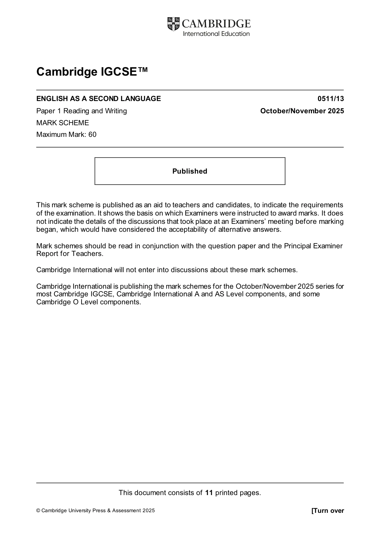 Mark scheme, page 1 of 11