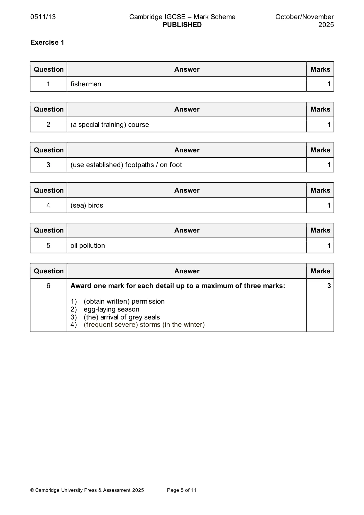 Mark scheme, page 5 of 11