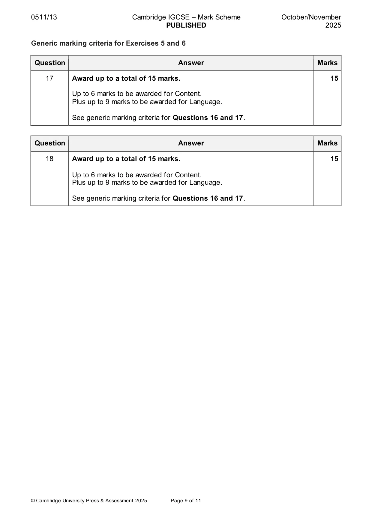 Mark scheme, page 9 of 11