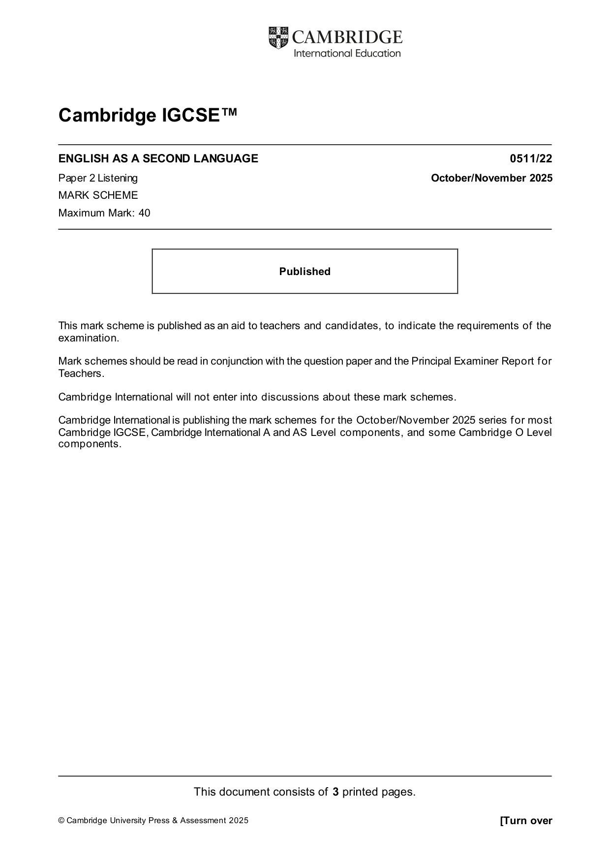 Mark scheme, page 1 of 3