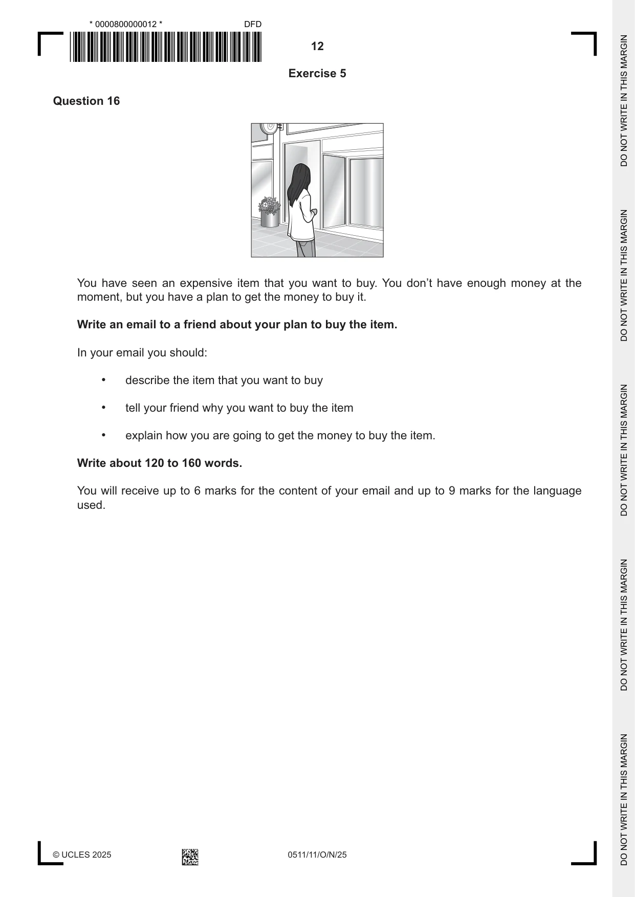 Cambridge IGCSE English - Second Language (count-in oral) 0511 2025 Oct/Nov Paper 1 · Variant 1 question paper, page 12 of 16