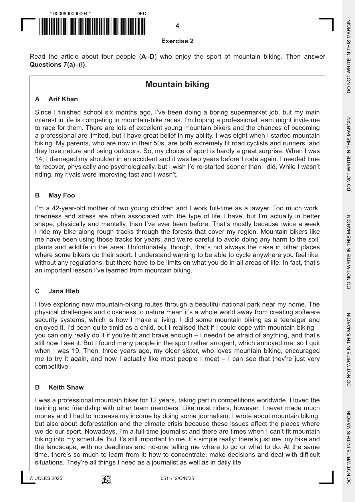 Cambridge IGCSE English - Second Language (count-in oral) 0511 2025 Oct/Nov Paper 1 · Variant 2 question paper, page 4 of 16