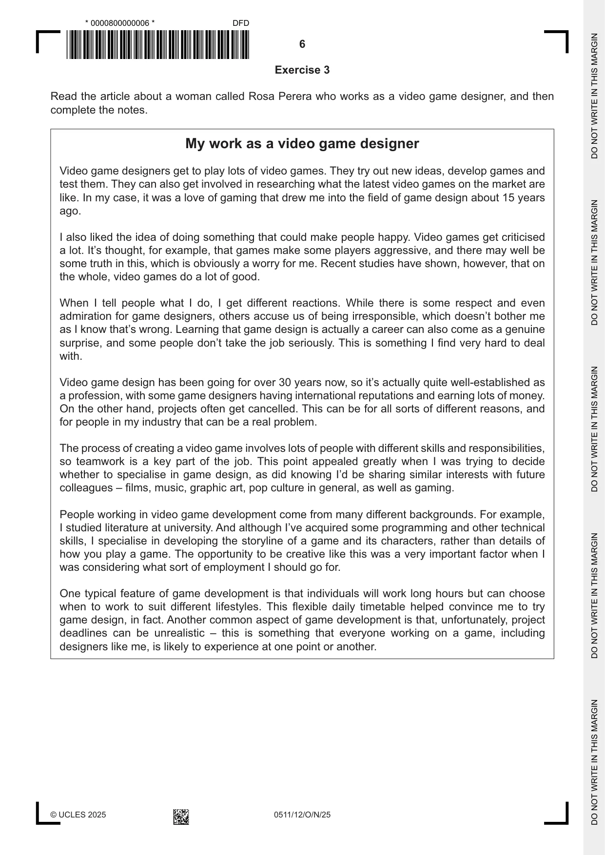 Cambridge IGCSE English - Second Language (count-in oral) 0511 2025 Oct/Nov Paper 1 · Variant 2 question paper, page 6 of 16