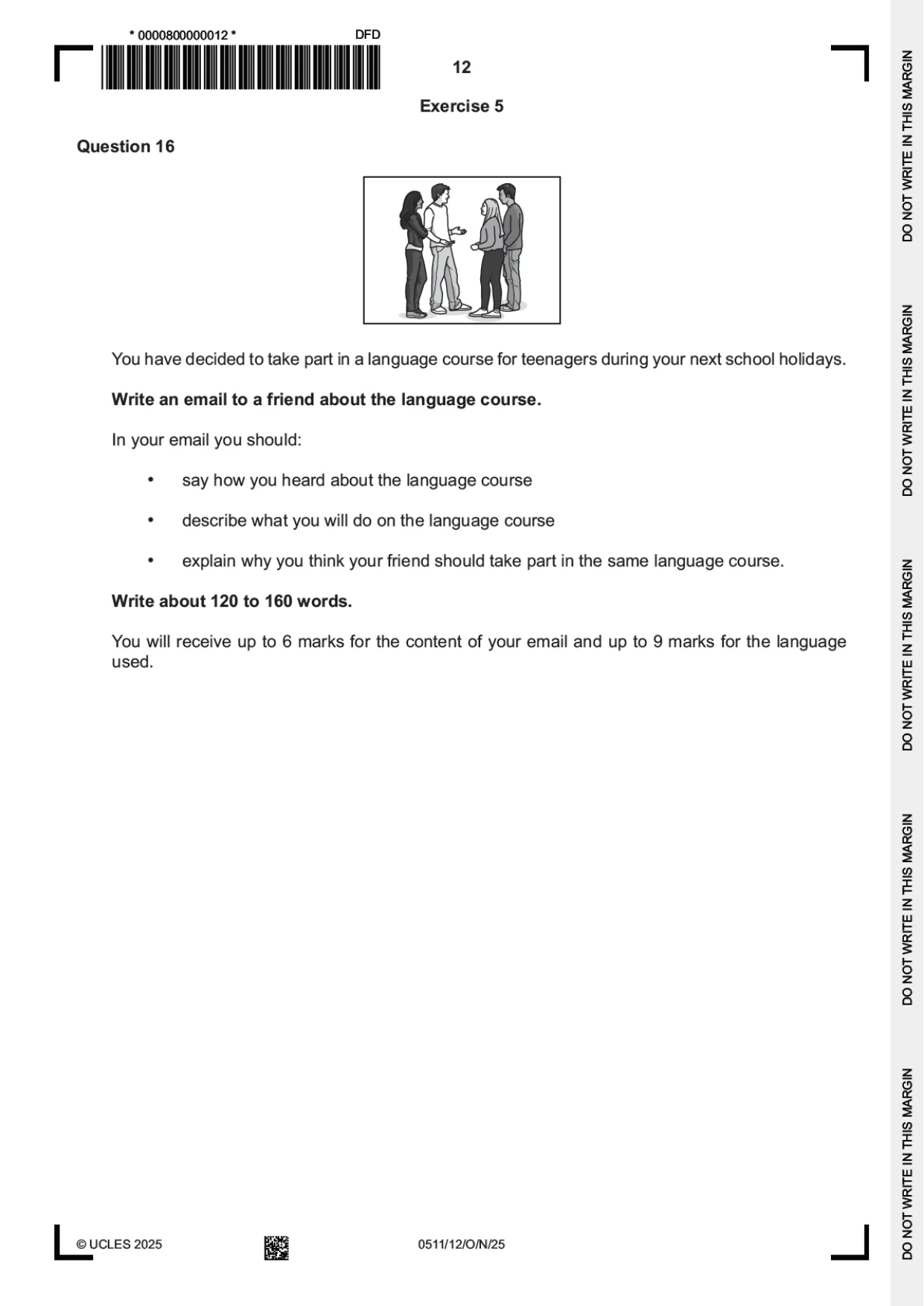 Cambridge IGCSE English - Second Language (count-in oral) 0511 2025 Oct/Nov Paper 1 · Variant 2 question paper, page 12 of 16
