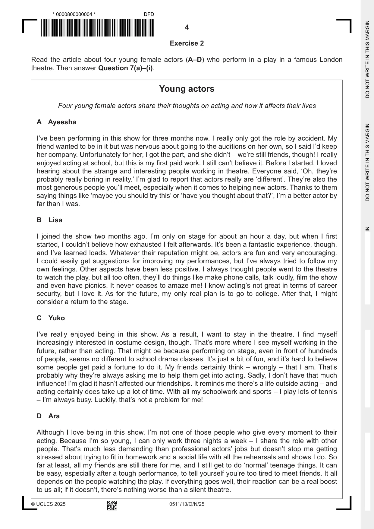 Cambridge IGCSE English - Second Language (count-in oral) 0511 2025 Oct/Nov Paper 1 · Variant 3 question paper, page 4 of 16