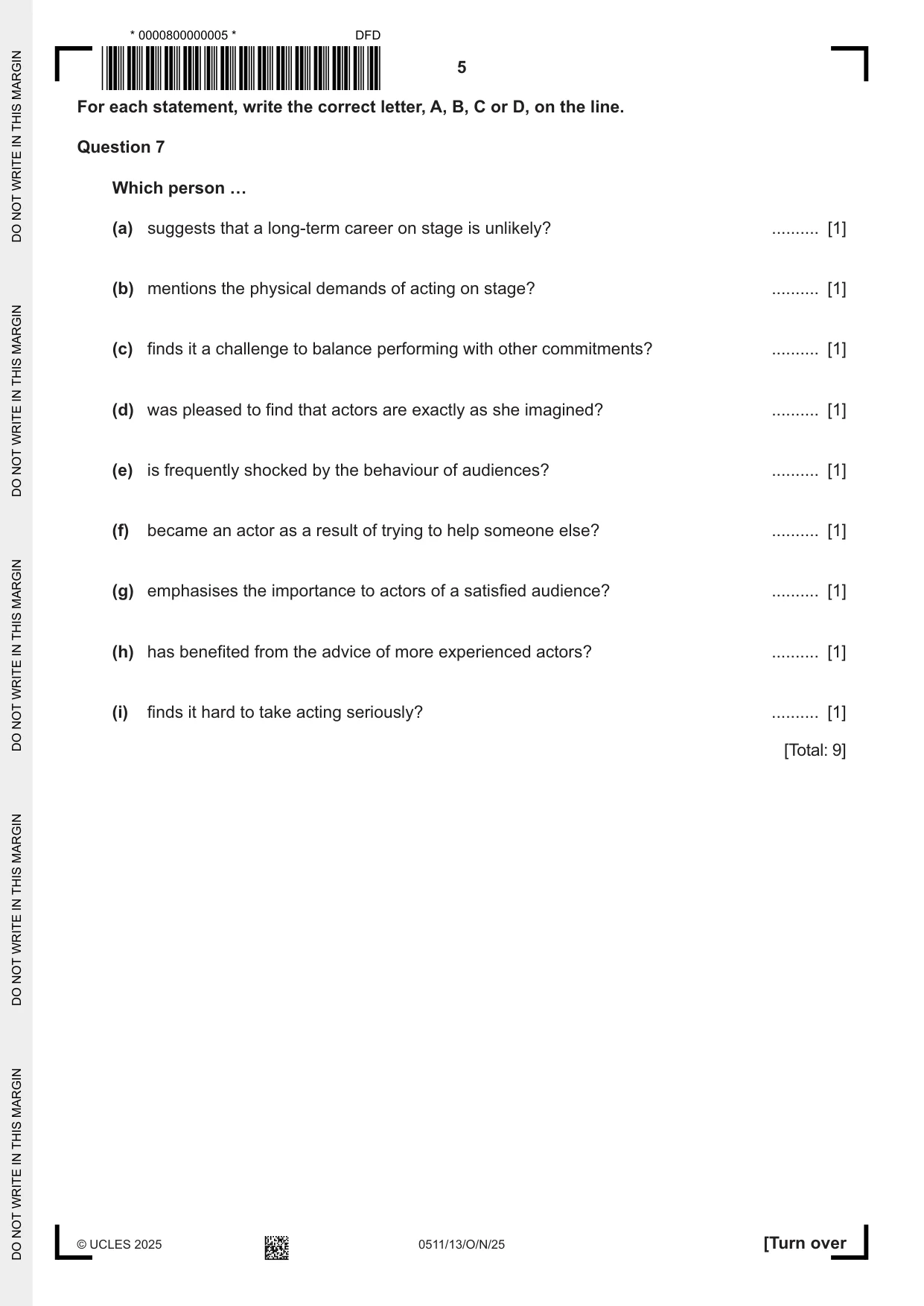 Cambridge IGCSE English - Second Language (count-in oral) 0511 2025 Oct/Nov Paper 1 · Variant 3 question paper, page 5 of 16