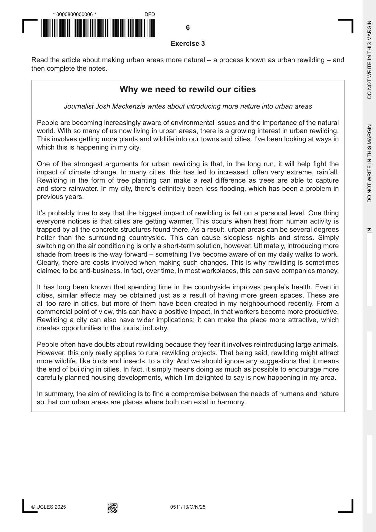 Cambridge IGCSE English - Second Language (count-in oral) 0511 2025 Oct/Nov Paper 1 · Variant 3 question paper, page 6 of 16