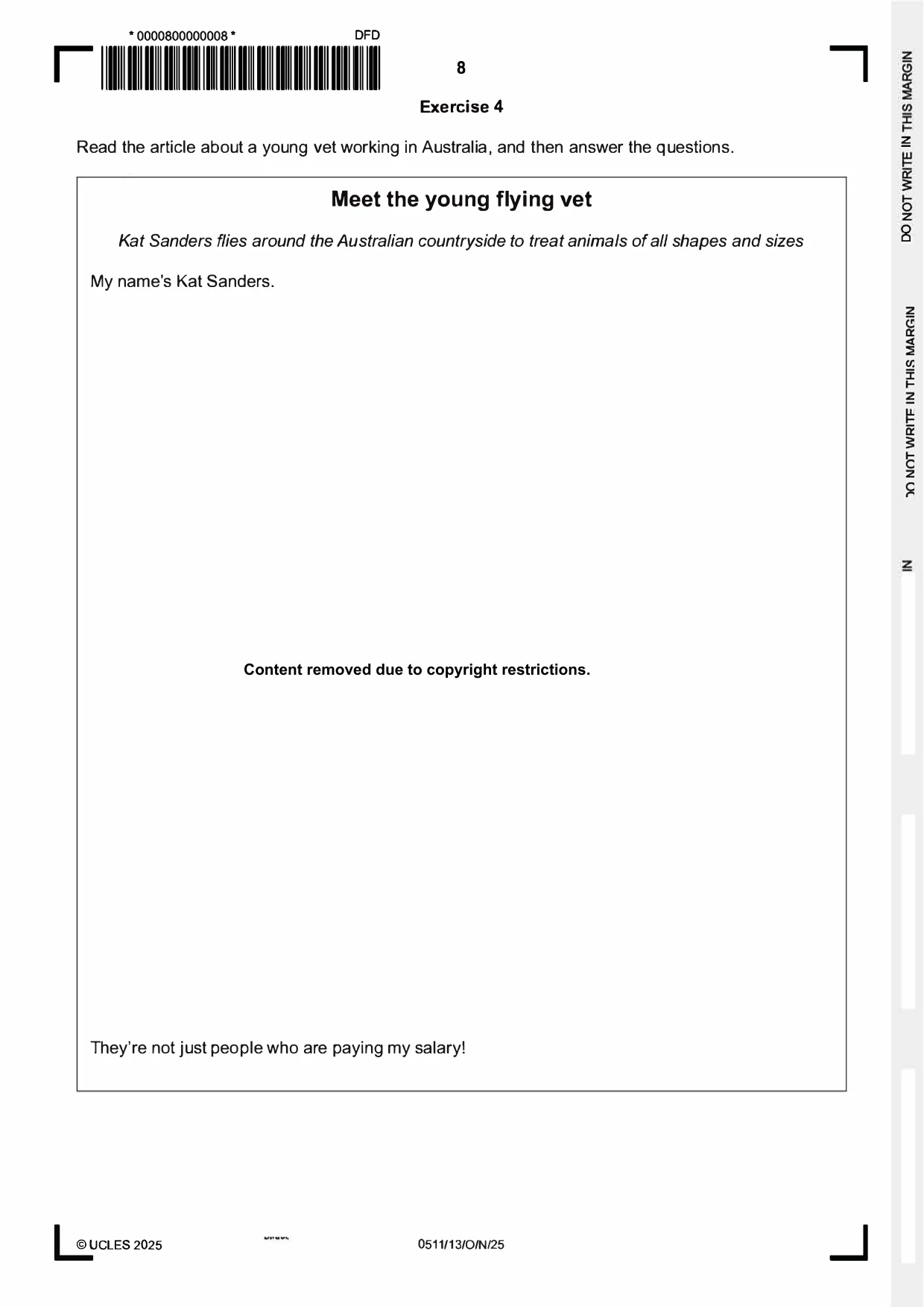 Cambridge IGCSE English - Second Language (count-in oral) 0511 2025 Oct/Nov Paper 1 · Variant 3 question paper, page 8 of 16