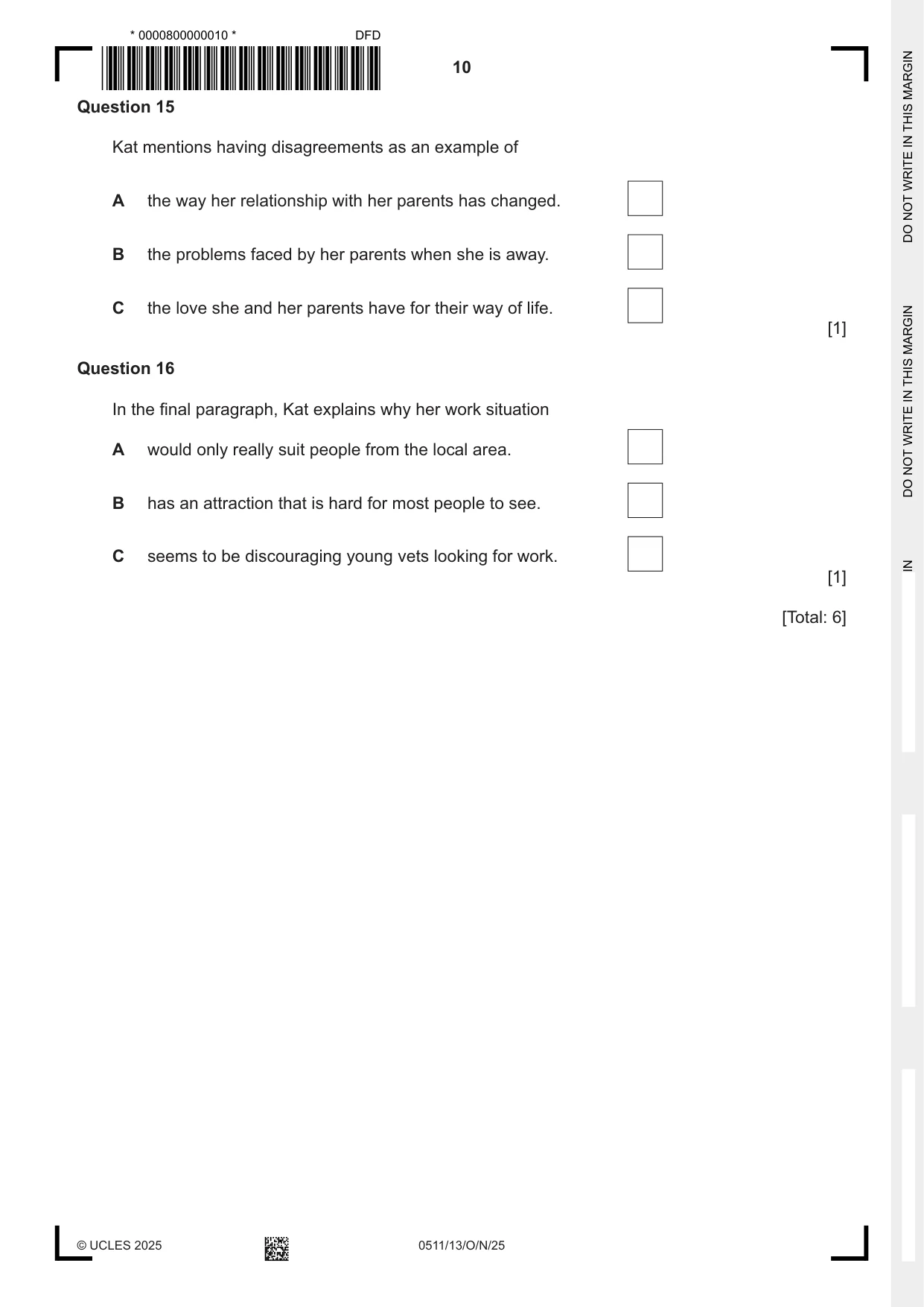 Cambridge IGCSE English - Second Language (count-in oral) 0511 2025 Oct/Nov Paper 1 · Variant 3 question paper, page 10 of 16