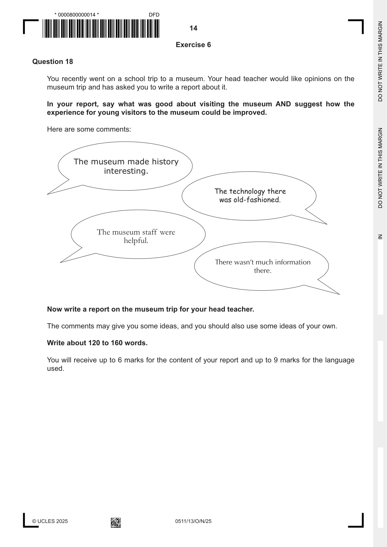 Cambridge IGCSE English - Second Language (count-in oral) 0511 2025 Oct/Nov Paper 1 · Variant 3 question paper, page 14 of 16