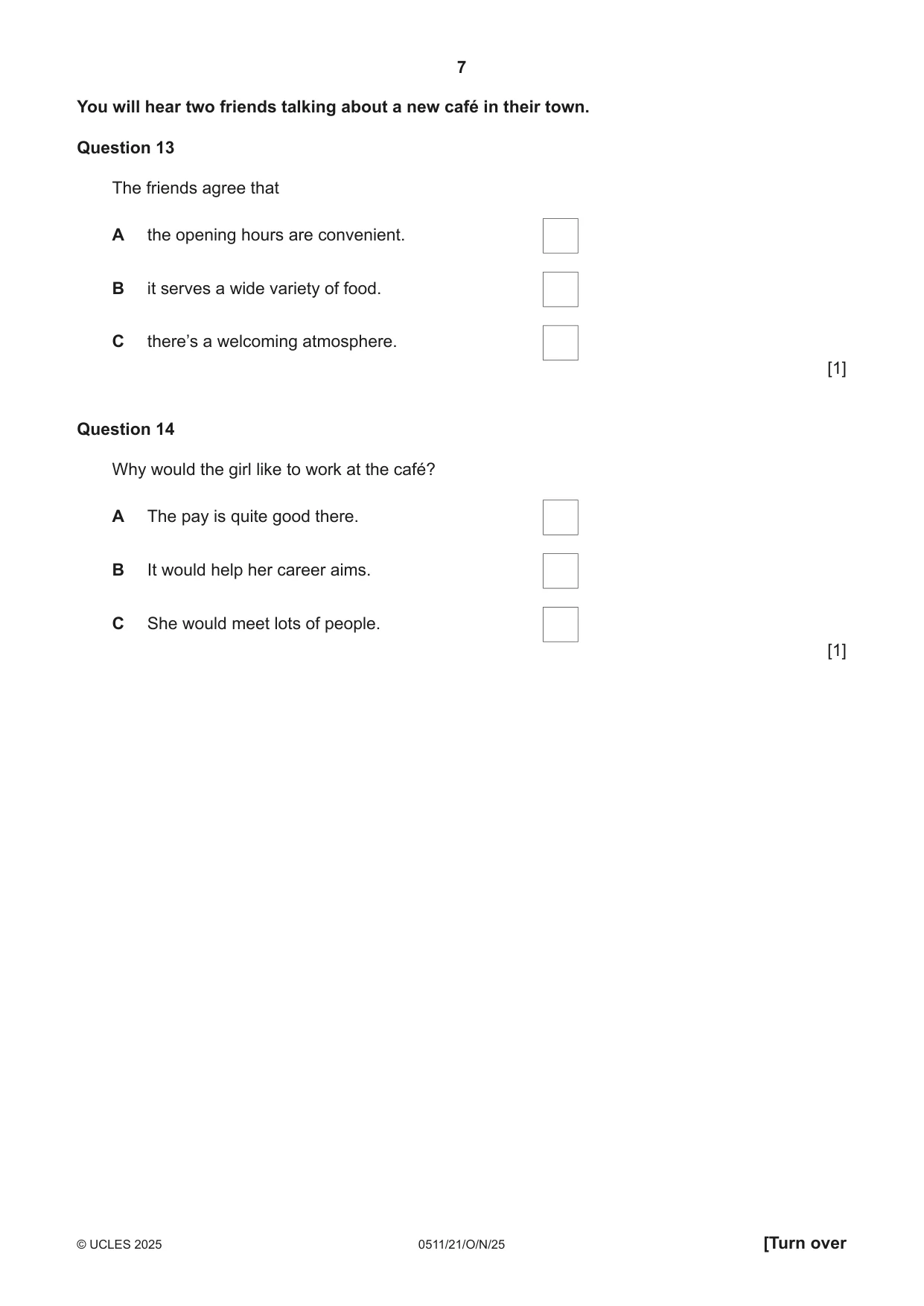 Cambridge IGCSE English - Second Language (count-in oral) 0511 2025 Oct/Nov Paper 2 · Variant 1 question paper, page 7 of 16