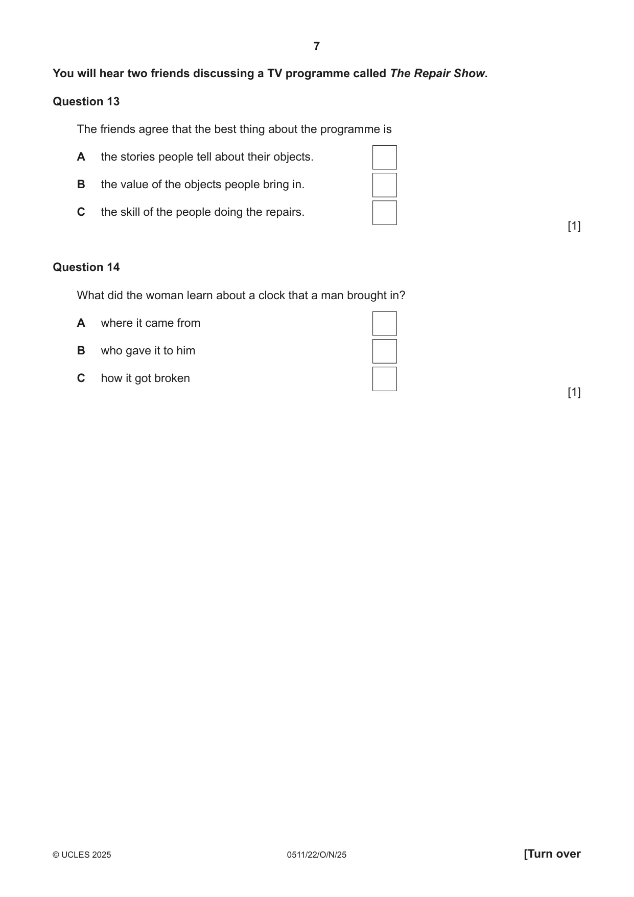 Cambridge IGCSE English - Second Language (count-in oral) 0511 2025 Oct/Nov Paper 2 · Variant 2 question paper, page 7 of 16