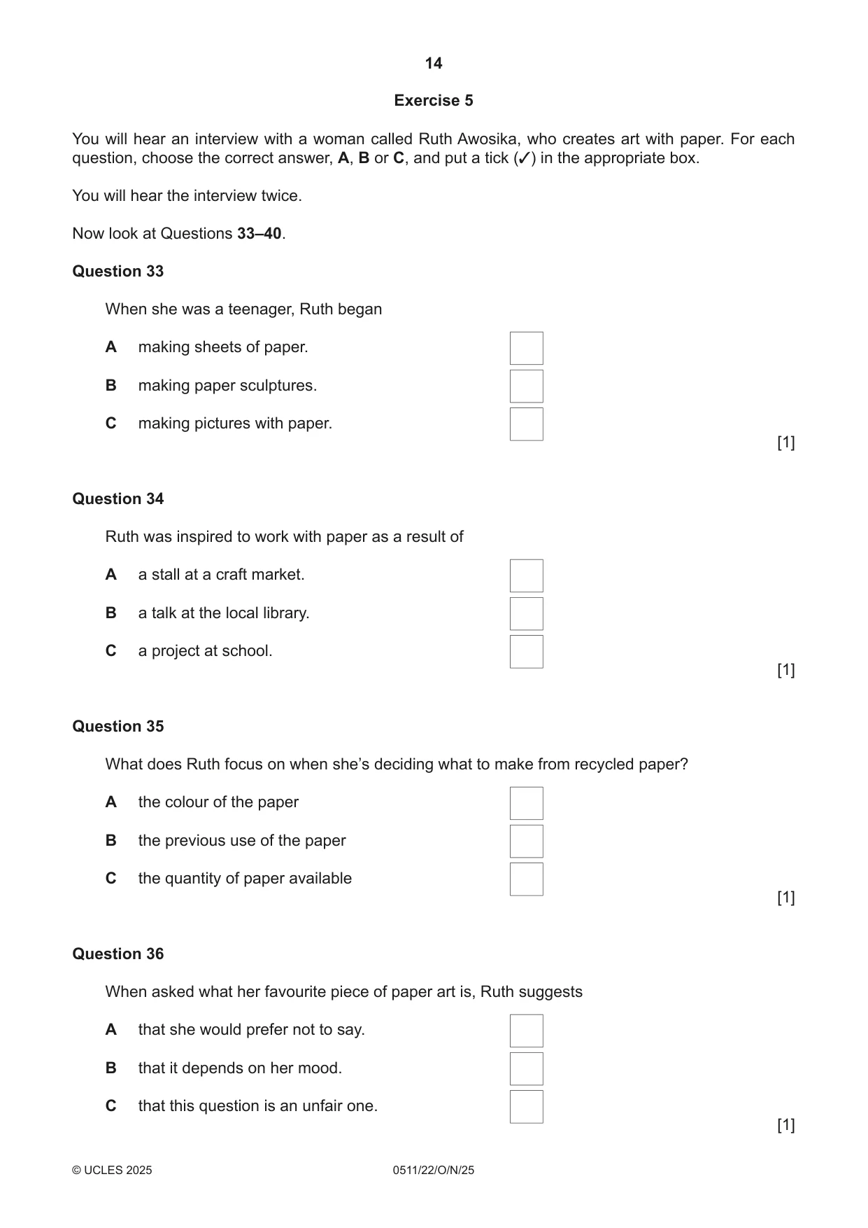 Cambridge IGCSE English - Second Language (count-in oral) 0511 2025 Oct/Nov Paper 2 · Variant 2 question paper, page 14 of 16