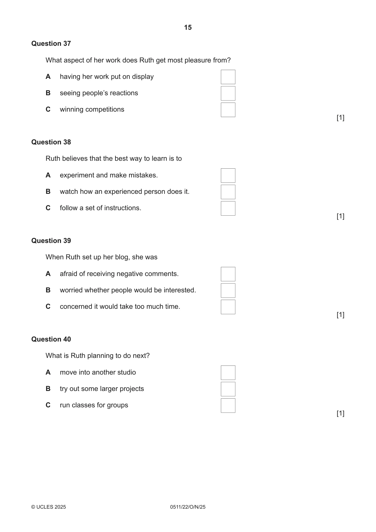 Cambridge IGCSE English - Second Language (count-in oral) 0511 2025 Oct/Nov Paper 2 · Variant 2 question paper, page 15 of 16