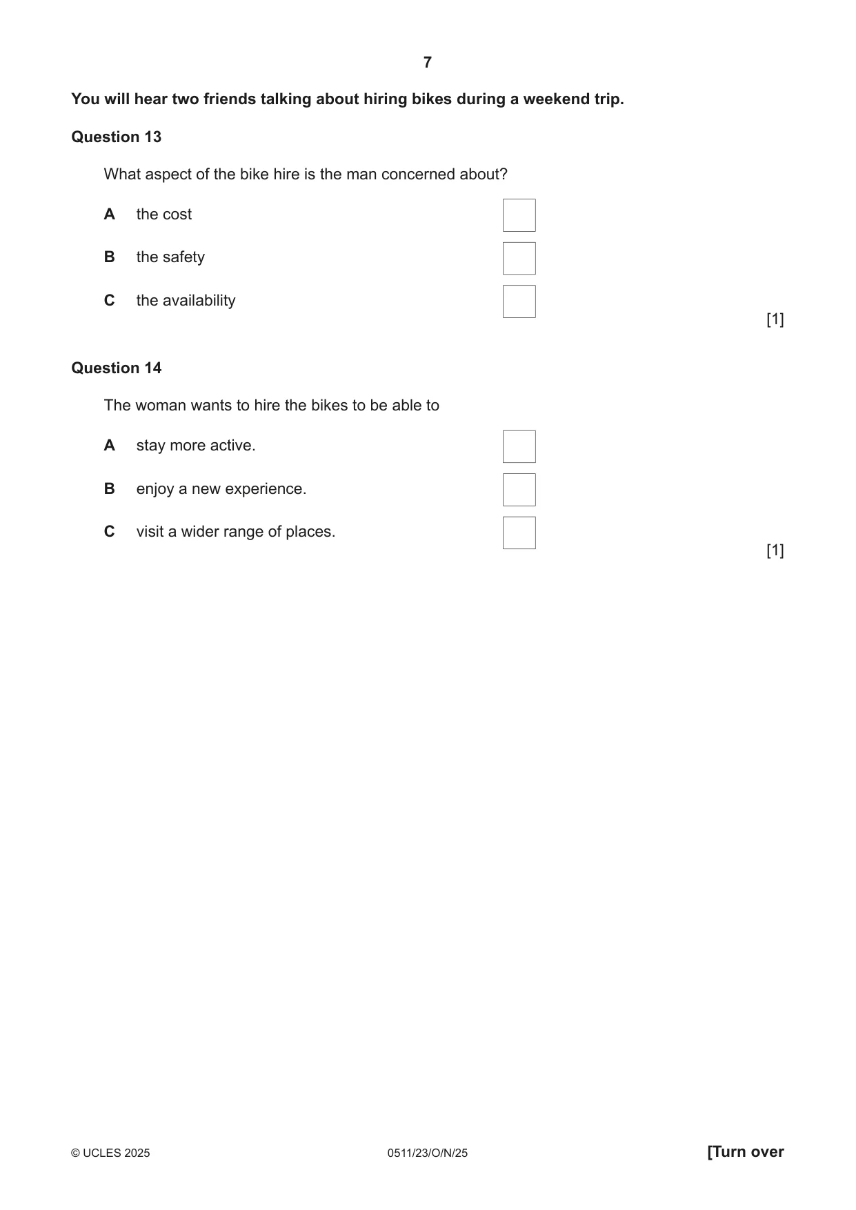 Cambridge IGCSE English - Second Language (count-in oral) 0511 2025 Oct/Nov Paper 2 · Variant 3 question paper, page 7 of 16