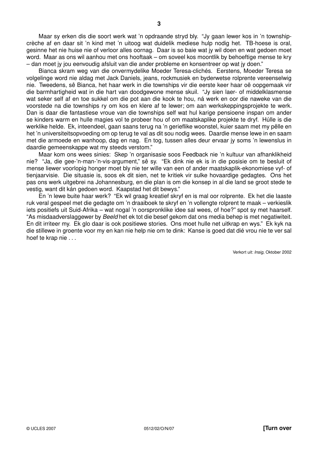 Cambridge IGCSE Afrikaans - First Language 0512 2007 Oct/Nov Paper 2 · Variant 1 question paper, page 3 of 8