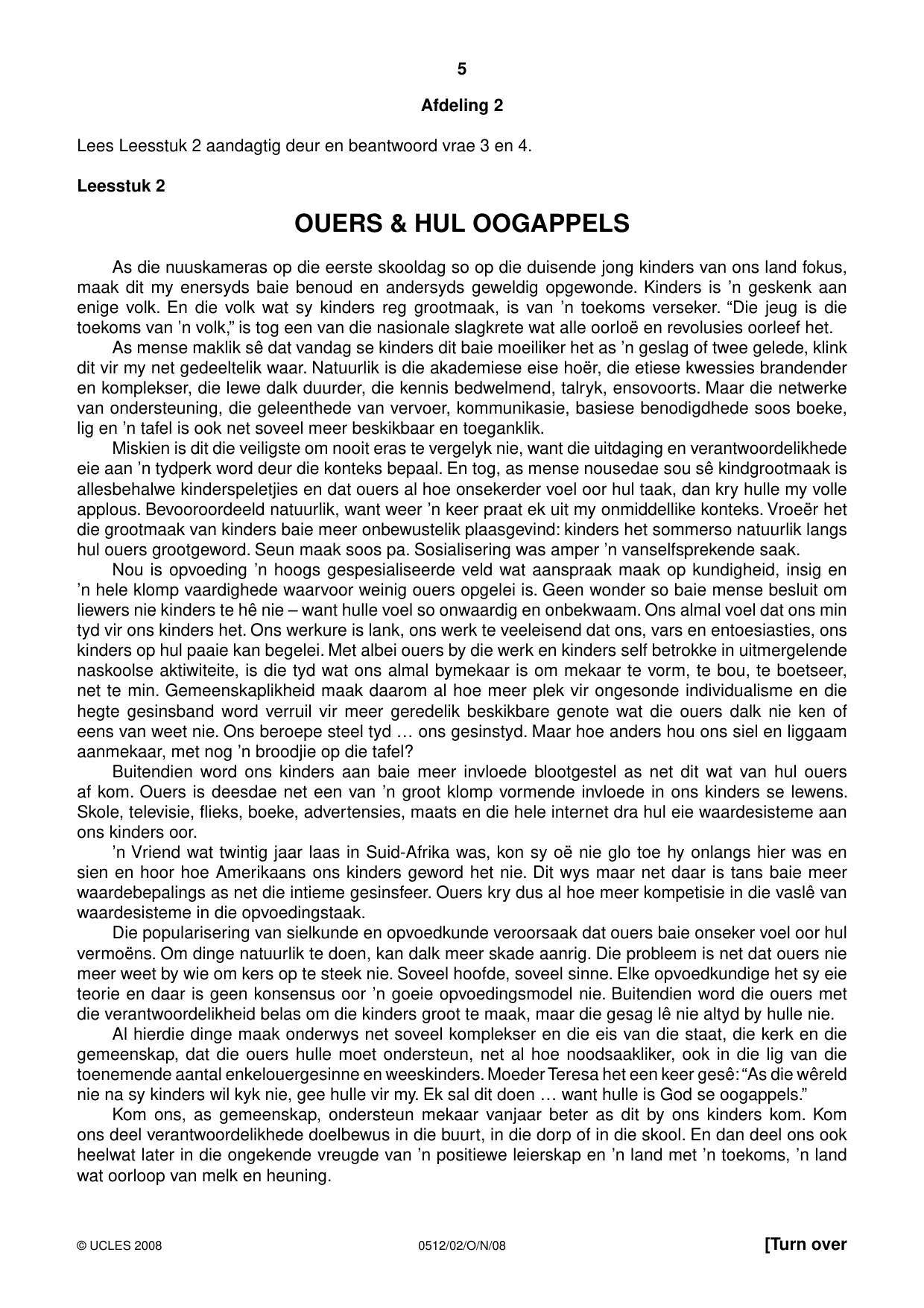 Cambridge IGCSE Afrikaans - First Language 0512 2008 Oct/Nov Paper 2 · Variant 1 question paper, page 5 of 8