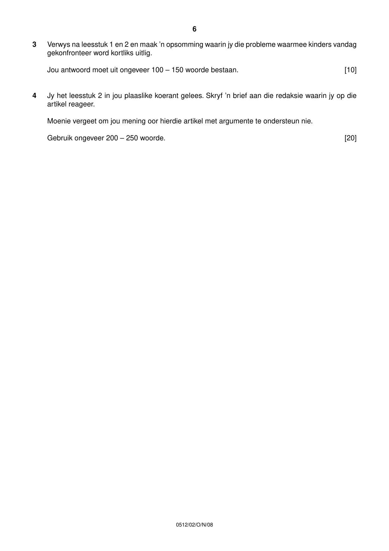 Cambridge IGCSE Afrikaans - First Language 0512 2008 Oct/Nov Paper 2 · Variant 1 question paper, page 6 of 8