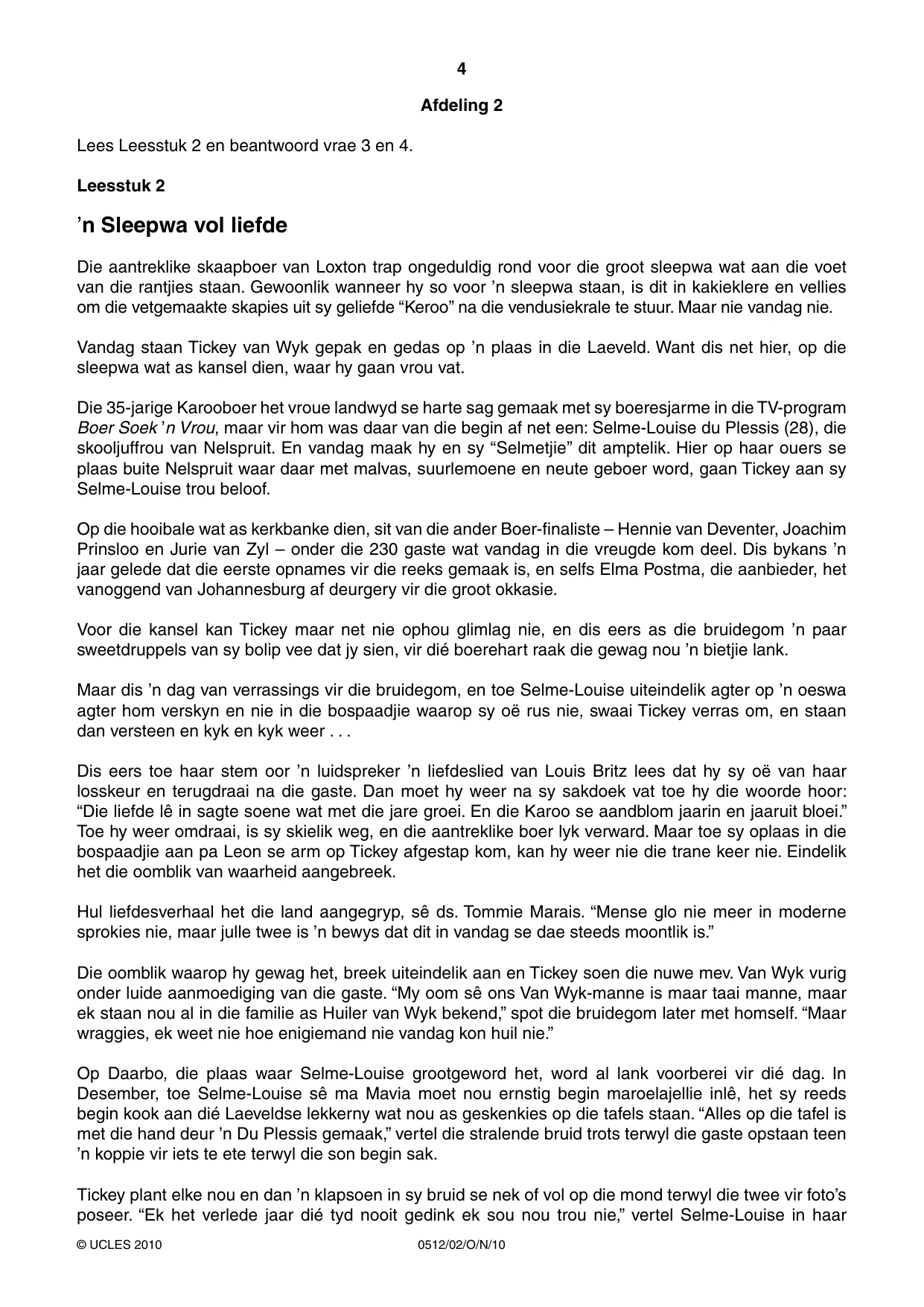 Cambridge IGCSE Afrikaans - First Language 0512 2010 Oct/Nov Paper 2 · Variant 1 question paper, page 4 of 8