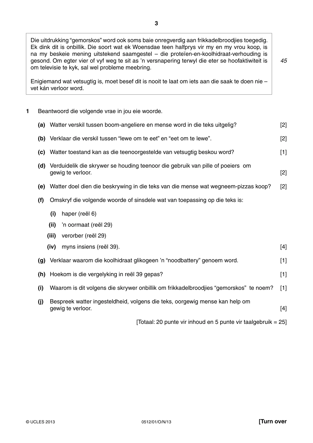Cambridge IGCSE Afrikaans - First Language 0512 2013 Oct/Nov Paper 1 · Variant 1 question paper, page 3 of 8
