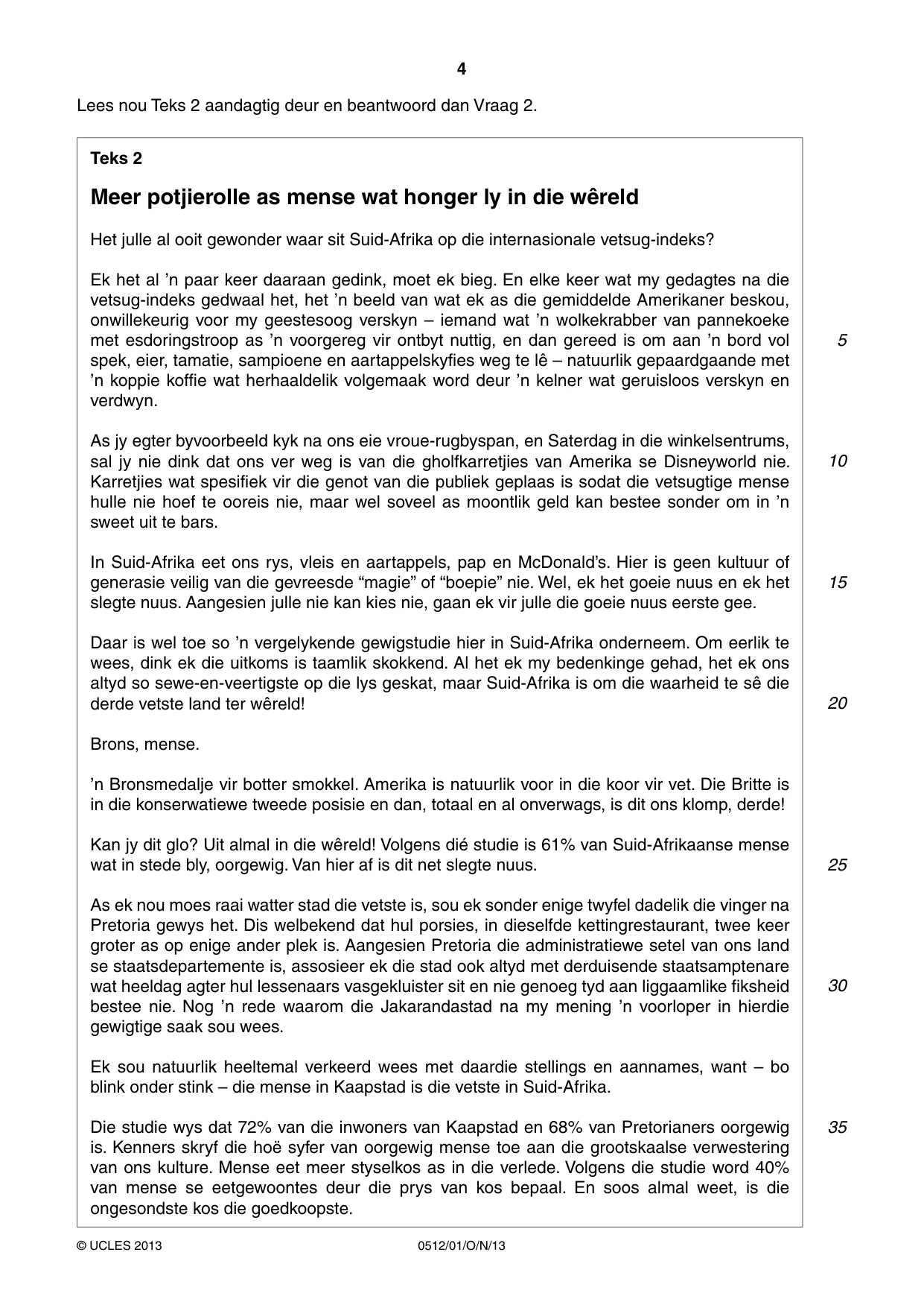 Cambridge IGCSE Afrikaans - First Language 0512 2013 Oct/Nov Paper 1 · Variant 1 question paper, page 4 of 8