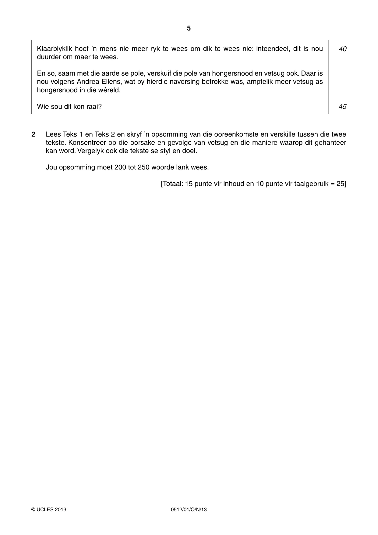 Cambridge IGCSE Afrikaans - First Language 0512 2013 Oct/Nov Paper 1 · Variant 1 question paper, page 5 of 8