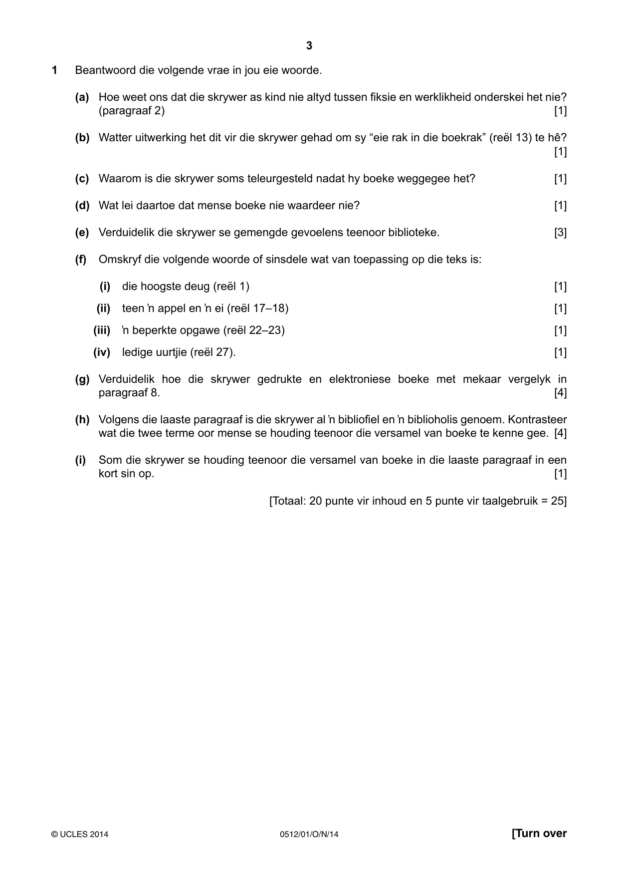 Cambridge IGCSE Afrikaans - First Language 0512 2014 Oct/Nov Paper 1 · Variant 1 question paper, page 3 of 8