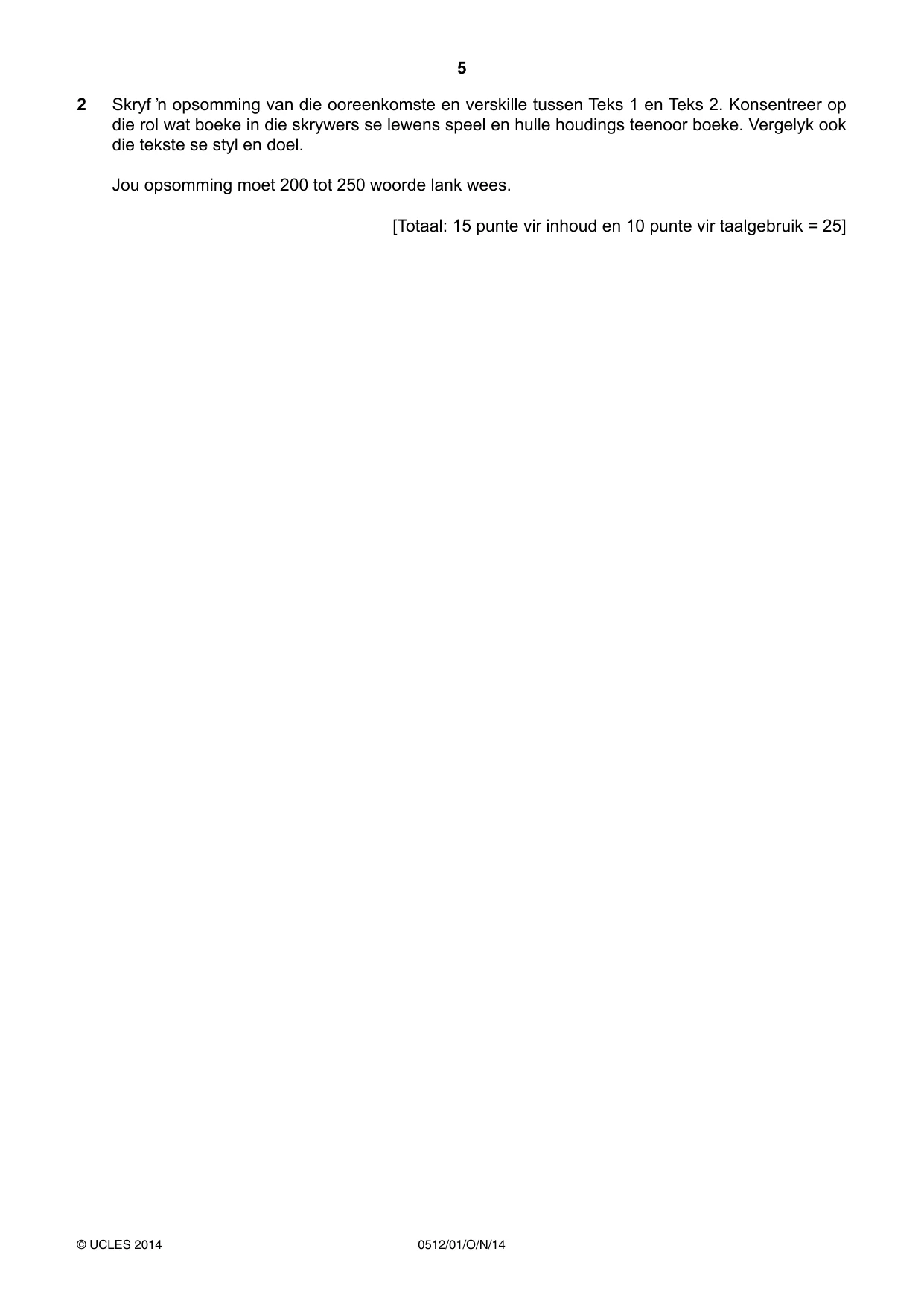 Cambridge IGCSE Afrikaans - First Language 0512 2014 Oct/Nov Paper 1 · Variant 1 question paper, page 5 of 8