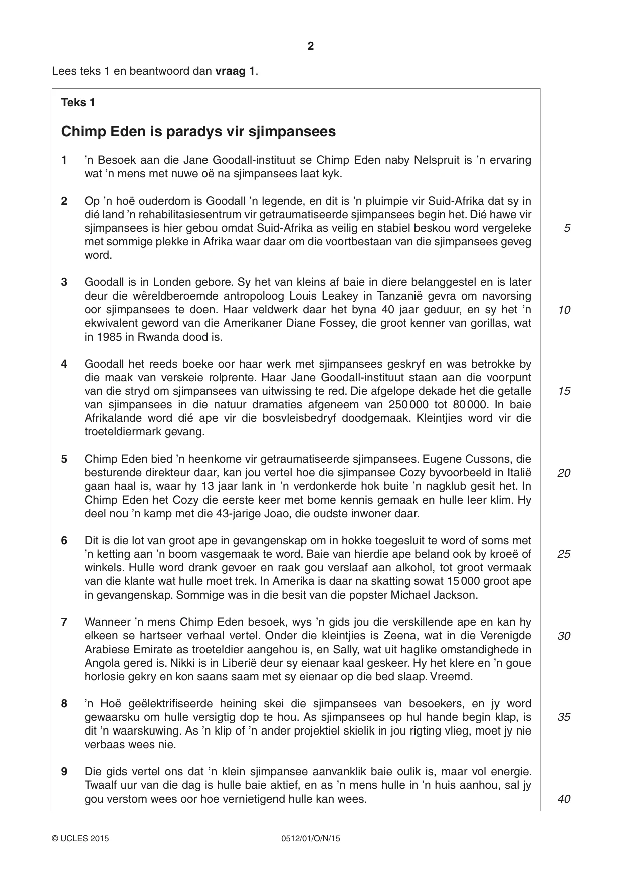 Cambridge IGCSE Afrikaans - First Language 0512 2015 Oct/Nov Paper 1 · Variant 0 question paper, page 2 of 8