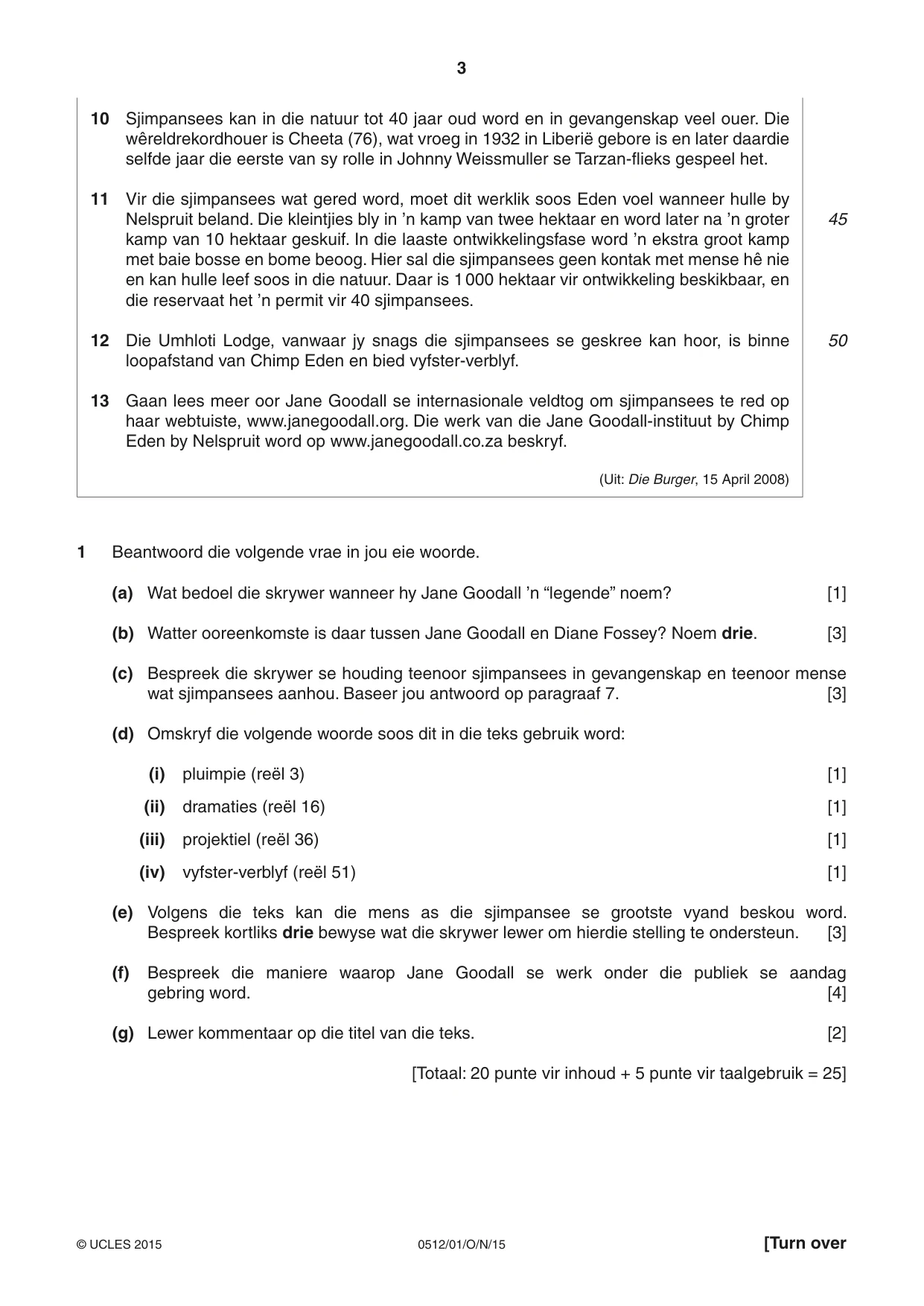 Cambridge IGCSE Afrikaans - First Language 0512 2015 Oct/Nov Paper 1 · Variant 0 question paper, page 3 of 8