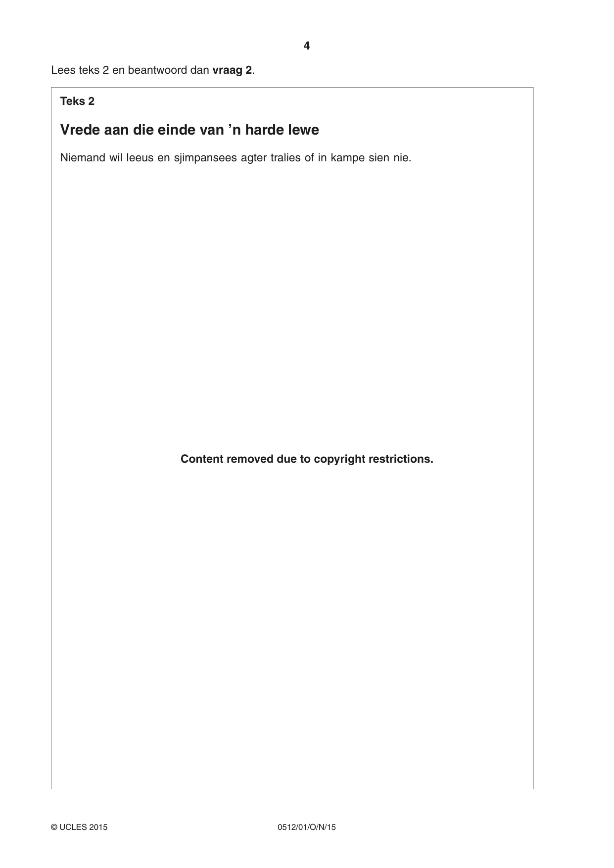 Cambridge IGCSE Afrikaans - First Language 0512 2015 Oct/Nov Paper 1 · Variant 0 question paper, page 4 of 8