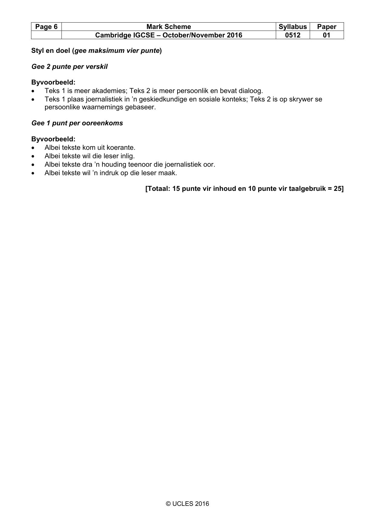 Mark scheme, page 6 of 6