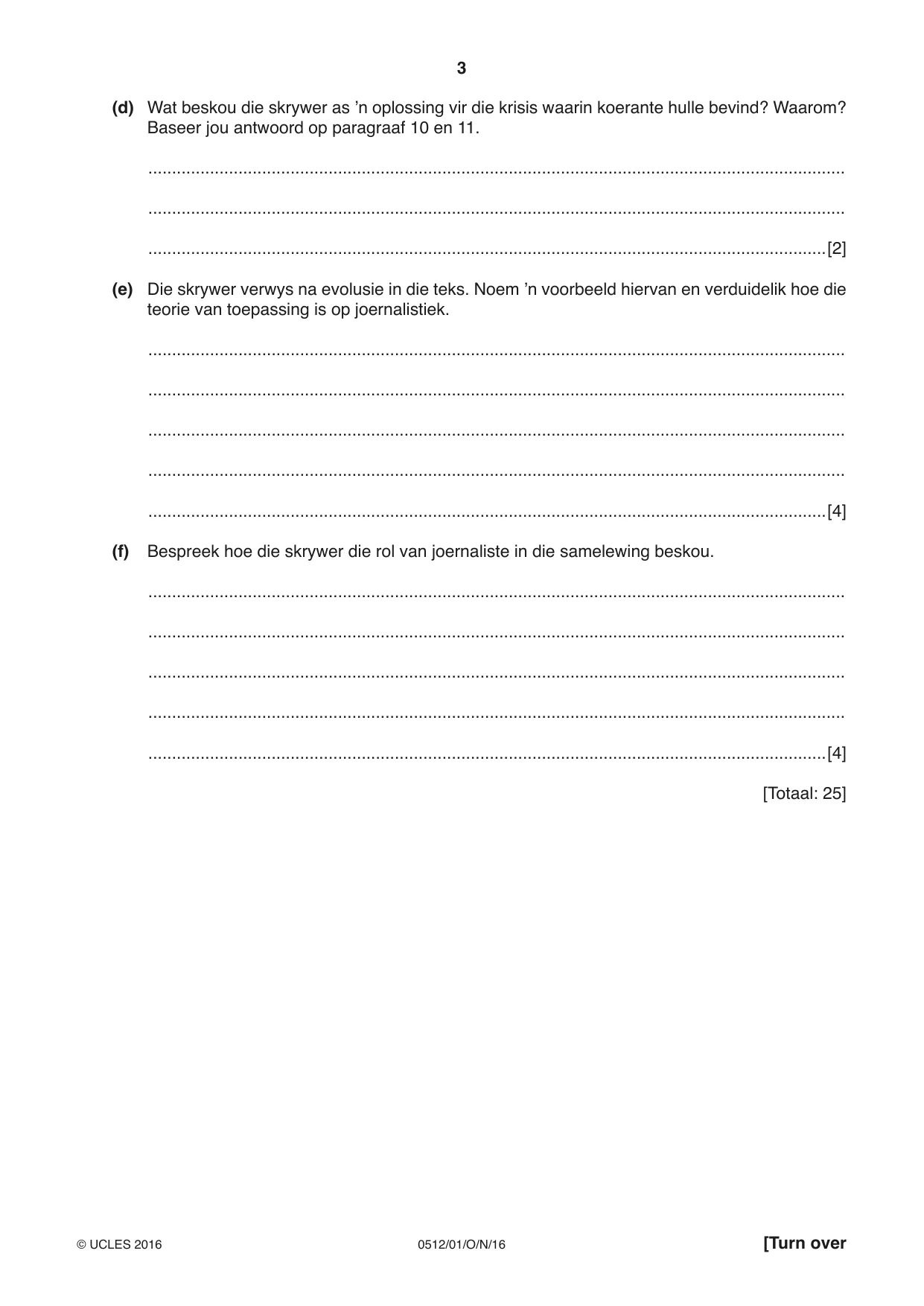 Cambridge IGCSE Afrikaans - First Language 0512 2016 Oct/Nov Paper 1 · Variant 1 question paper, page 3 of 8