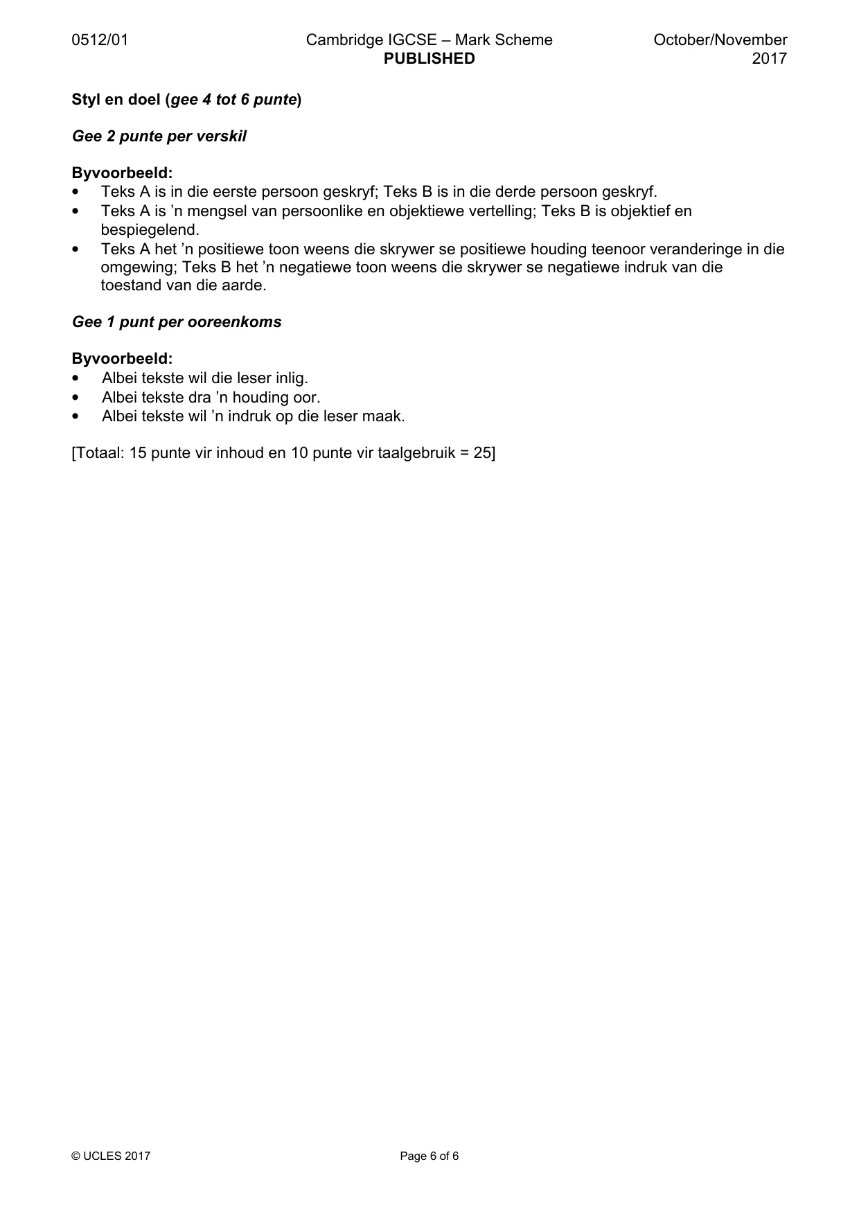 Mark scheme, page 6 of 6