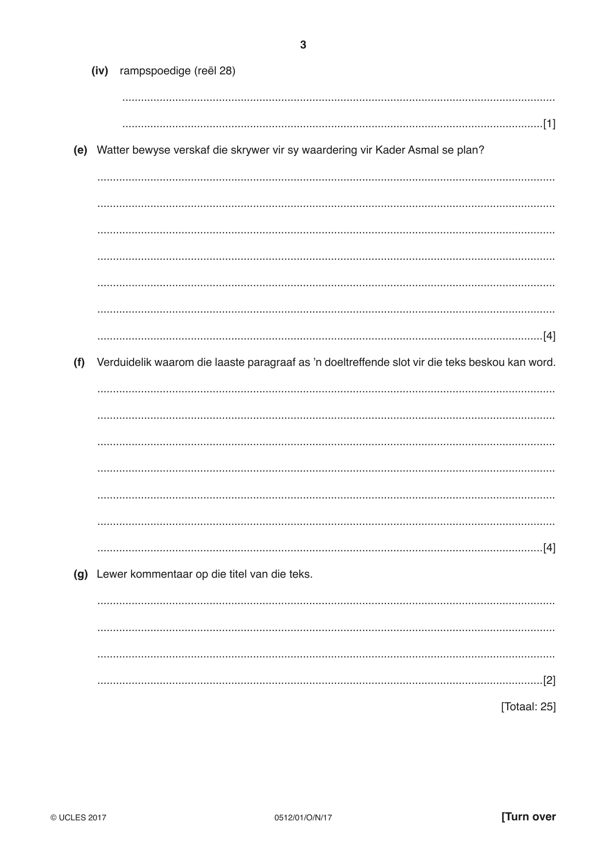 Cambridge IGCSE Afrikaans - First Language 0512 2017 Oct/Nov Paper 1 · Variant 1 question paper, page 3 of 8