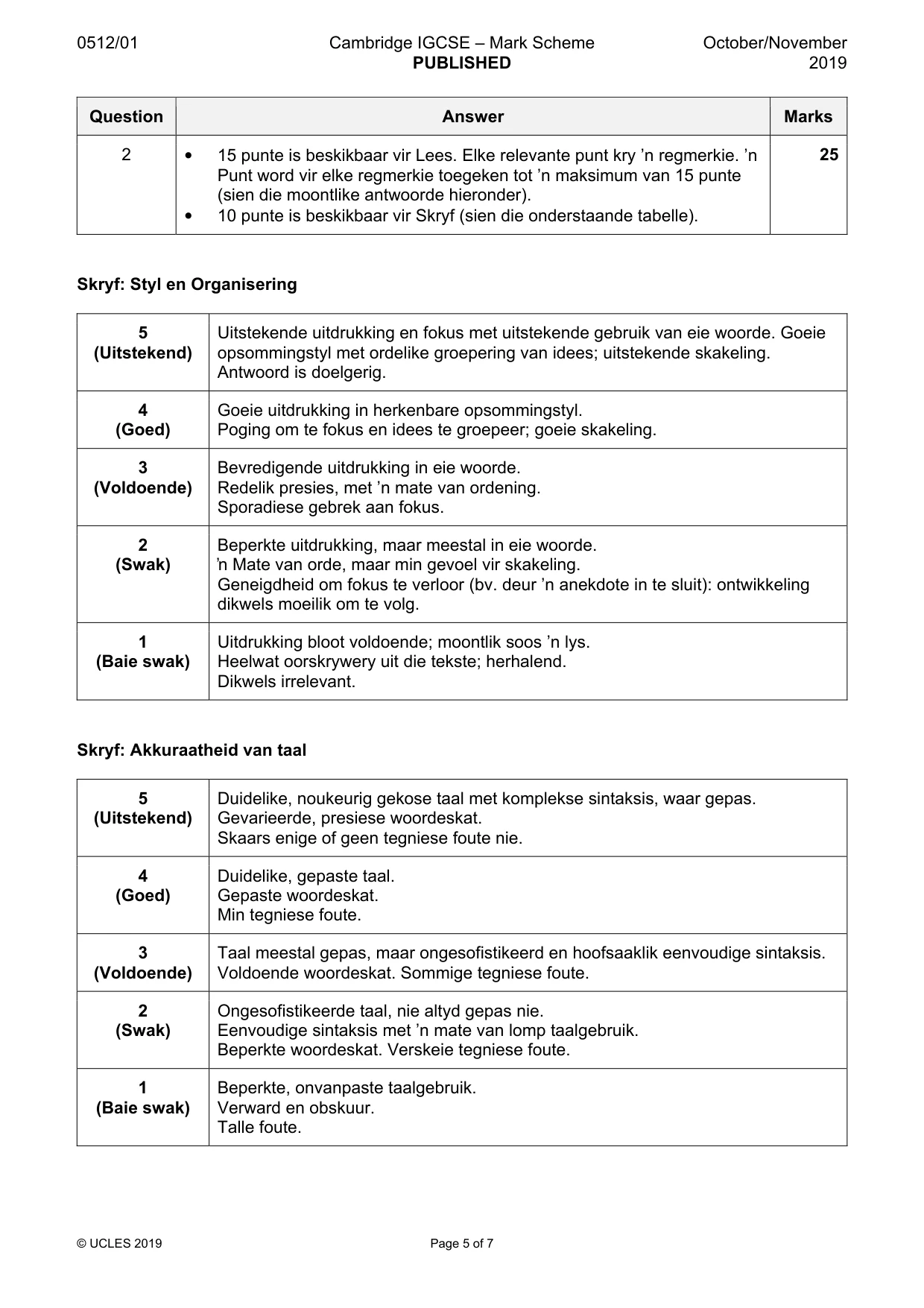 Mark scheme, page 5 of 7