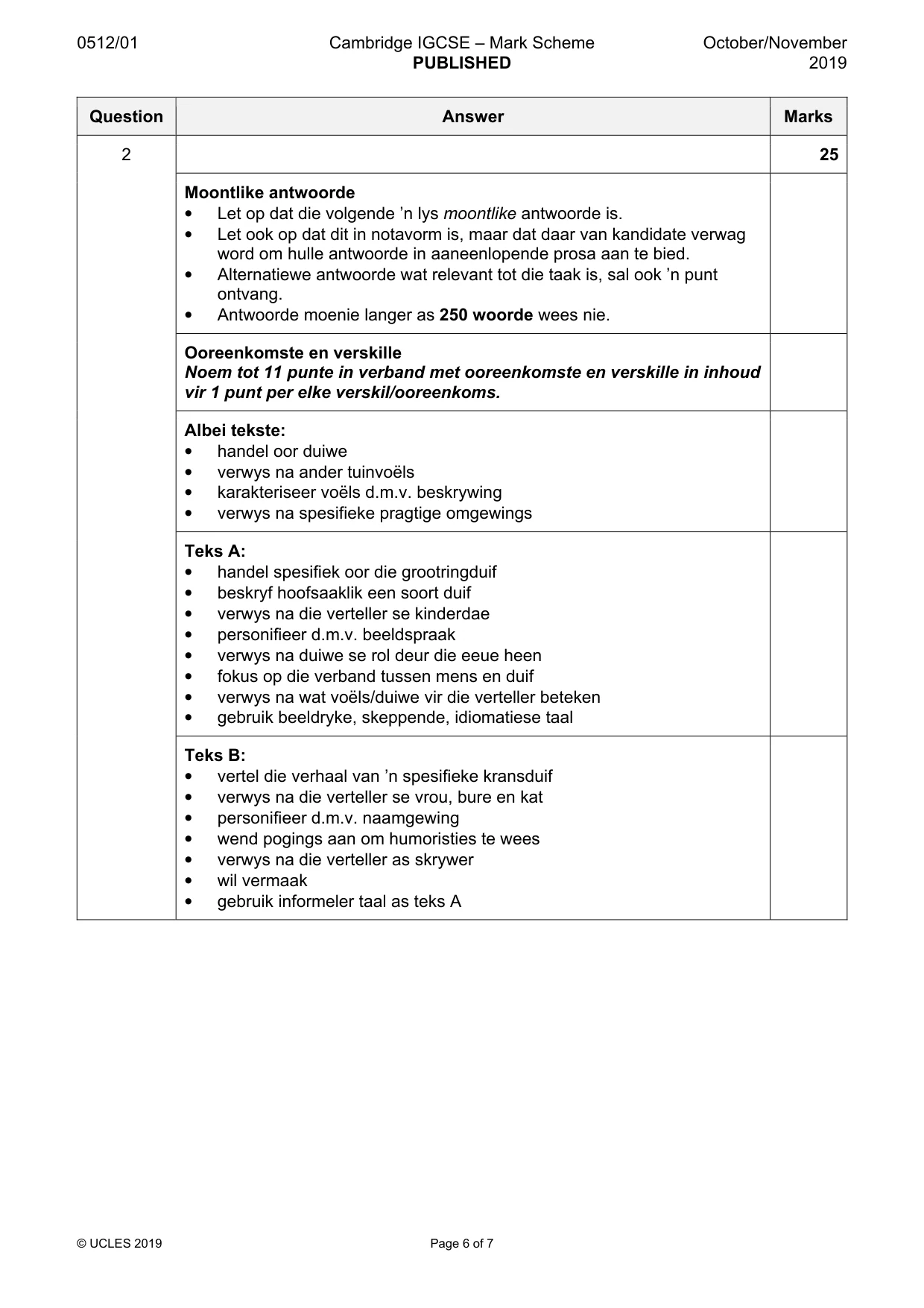 Mark scheme, page 6 of 7