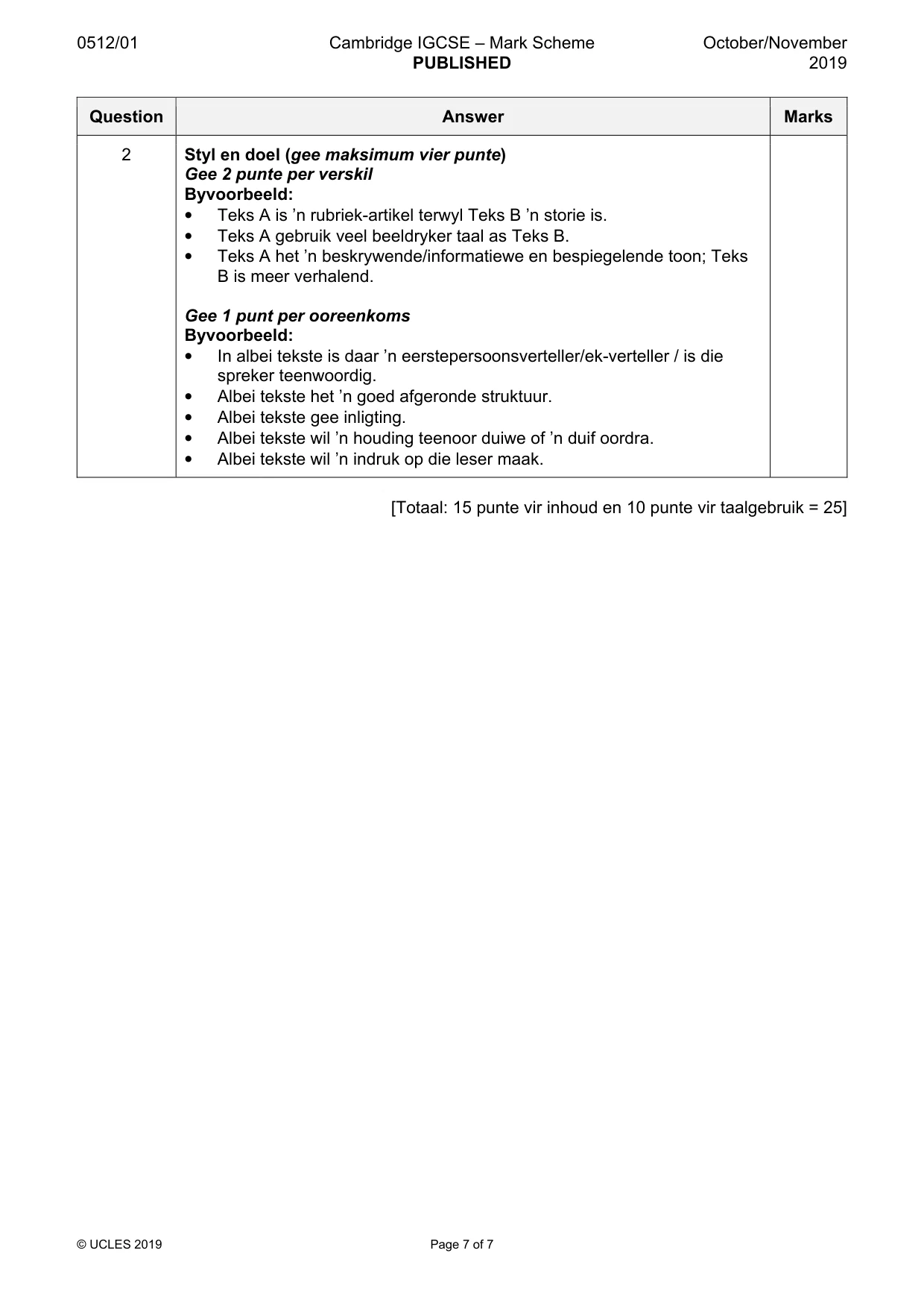 Mark scheme, page 7 of 7