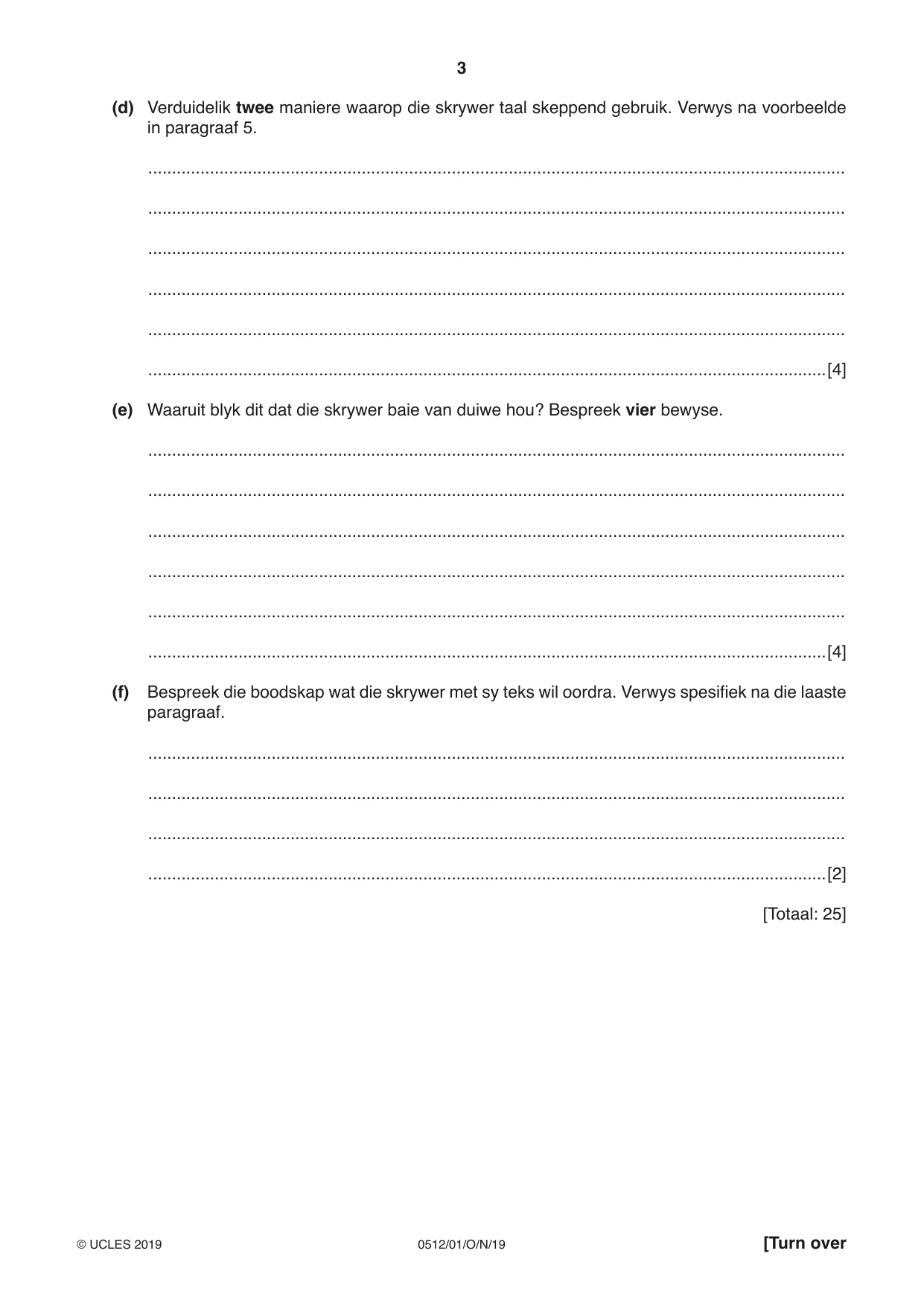 Cambridge IGCSE Afrikaans - First Language 0512 2019 Oct/Nov Paper 1 · Variant 1 question paper, page 3 of 8